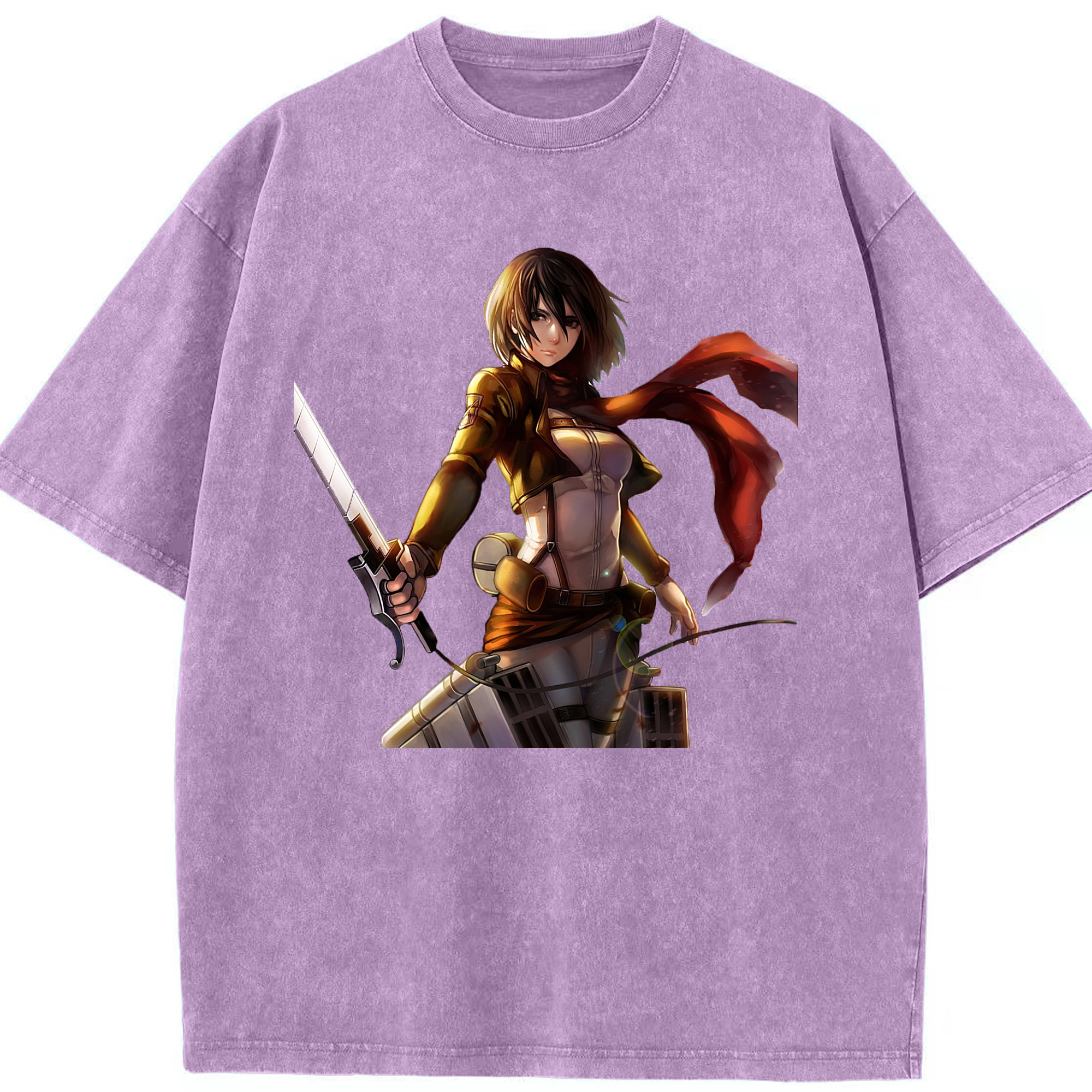 （画像用） 進撃の巨人 ミカサ·アッカーマン Attack on Titan Mikasa Ackerman 綿100% ヴィンテージ風 半袖Tシャツ（フロントプリント）