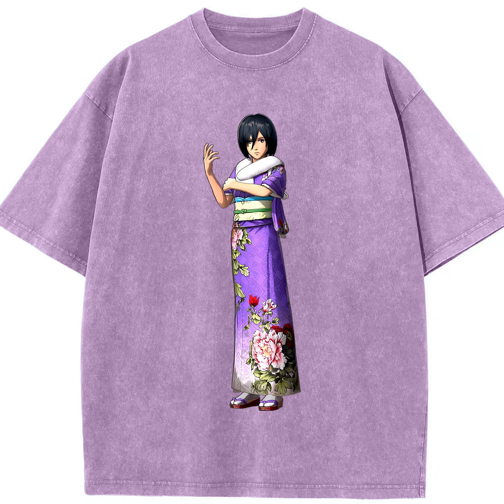 （画像用） 進撃の巨人 ミカサ·アッカーマン Attack on Titan Mikasa Ackerman 綿100% ヴィンテージ風 半袖Tシャツ（フロントプリント）