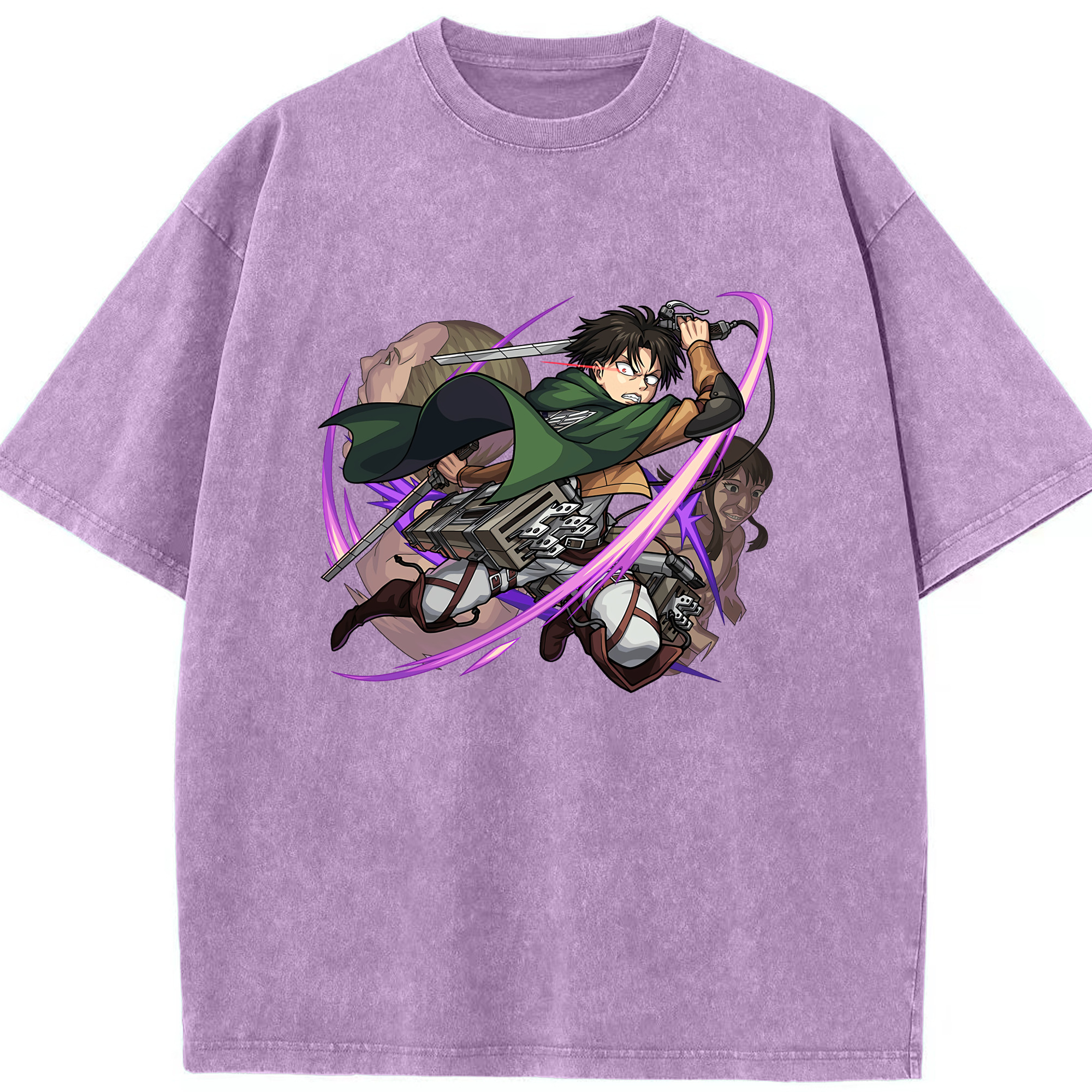 （画像用） 進撃の巨人 リヴァイ·アッカーマン Attack on Titan Levi Ackerman 綿100% ヴィンテージ風 半袖Tシャツ（フロントプリント）
