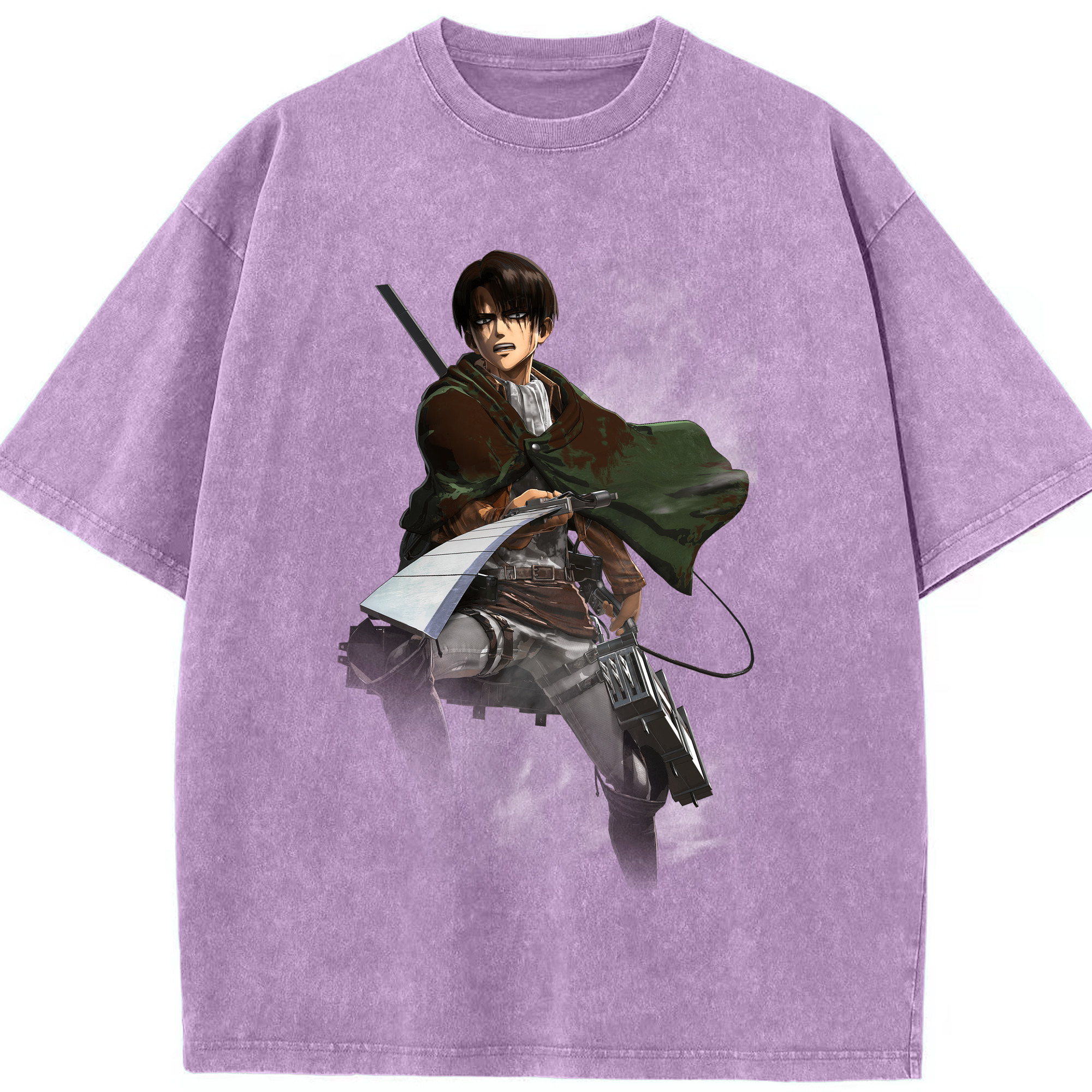 （画像用） 進撃の巨人 リヴァイ·アッカーマン Attack on Titan Levi Ackerman 綿100% ヴィンテージ風 半袖Tシャツ（フロントプリント）
