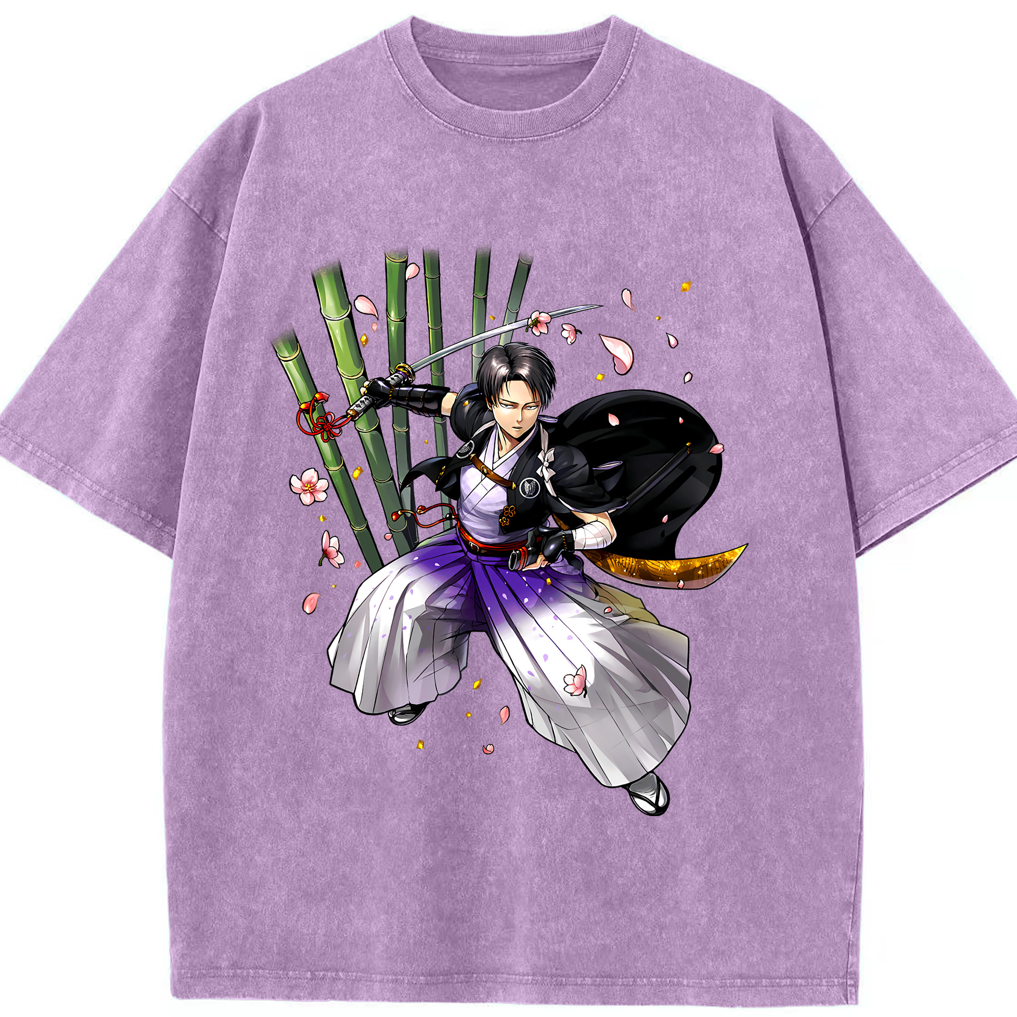 （画像用） 進撃の巨人 リヴァイ·アッカーマン Attack on Titan Levi Ackerman 綿100% ヴィンテージ風 半袖Tシャツ（フロントプリント）