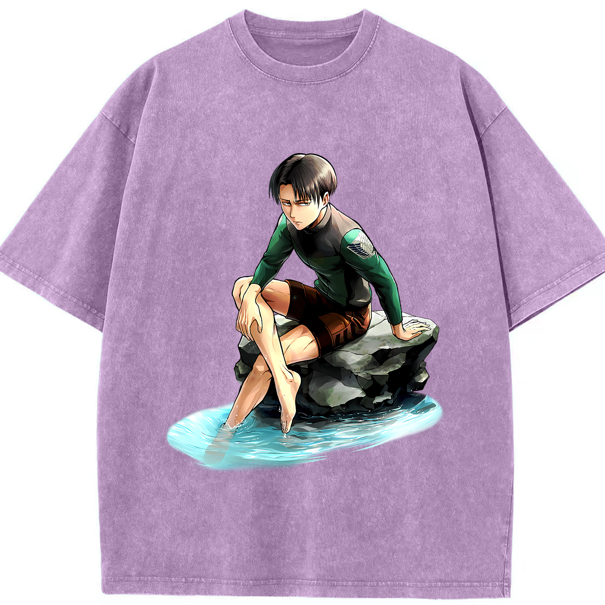 （画像用） 進撃の巨人 リヴァイ·アッカーマン Attack on Titan Levi Ackerman 綿100% ヴィンテージ風 半袖Tシャツ（フロントプリント）