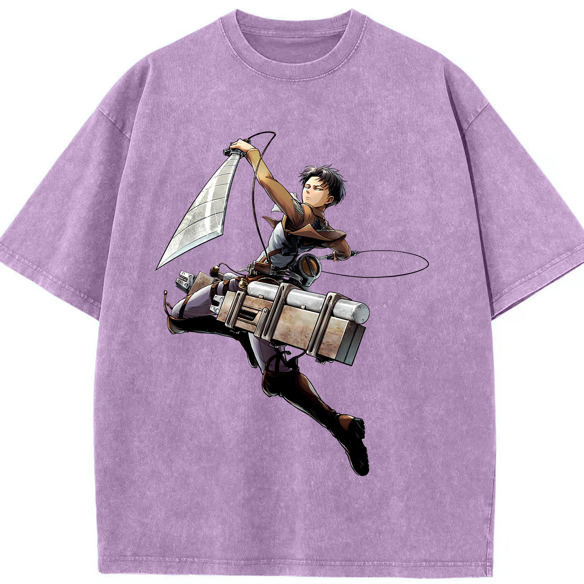 （画像用） 進撃の巨人 リヴァイ·アッカーマン Attack on Titan Levi Ackerman 綿100% ヴィンテージ風 半袖Tシャツ（フロントプリント）