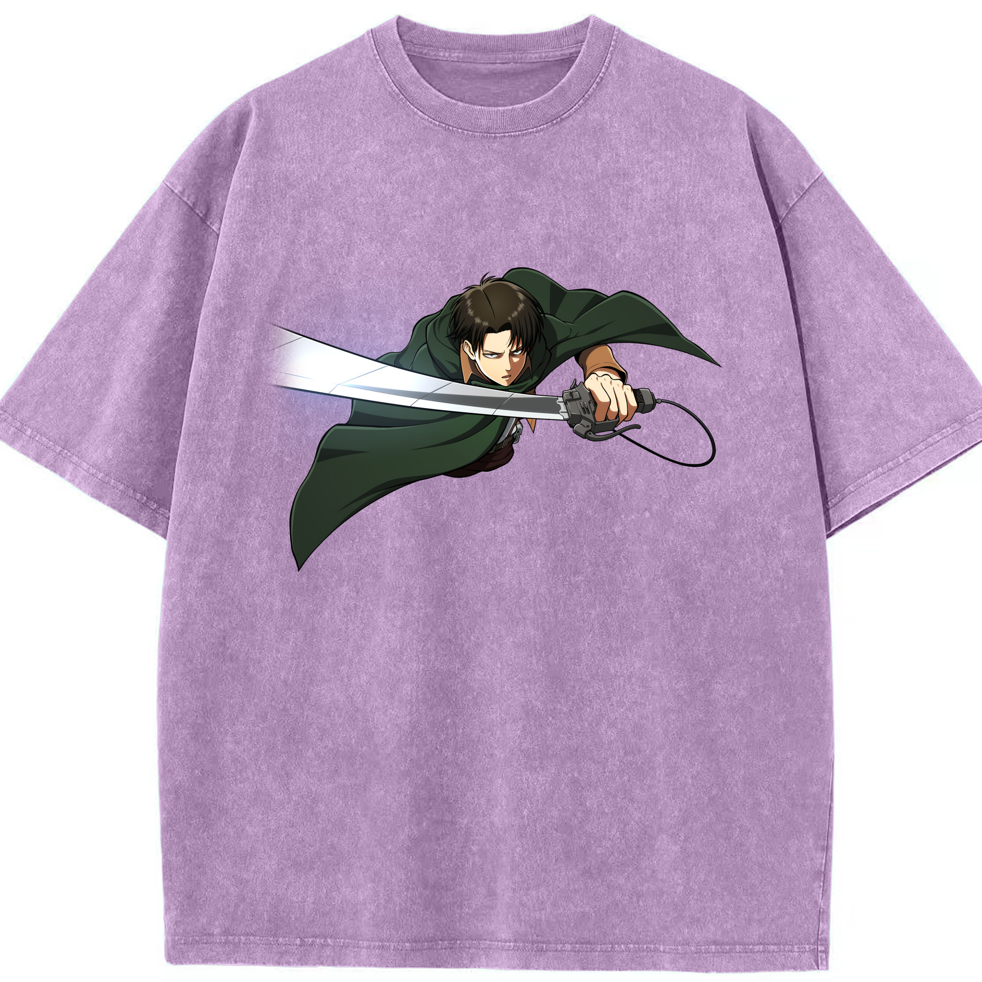 （画像用） 進撃の巨人 リヴァイ·アッカーマン Attack on Titan Levi Ackerman 綿100% ヴィンテージ風 半袖Tシャツ（フロントプリント）