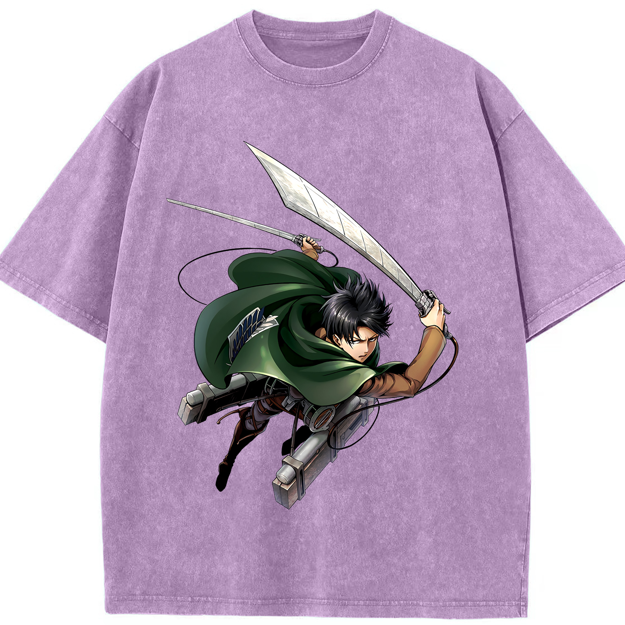 （画像用） 進撃の巨人 リヴァイ·アッカーマン Attack on Titan Levi Ackerman 綿100% ヴィンテージ風 半袖Tシャツ（フロントプリント）