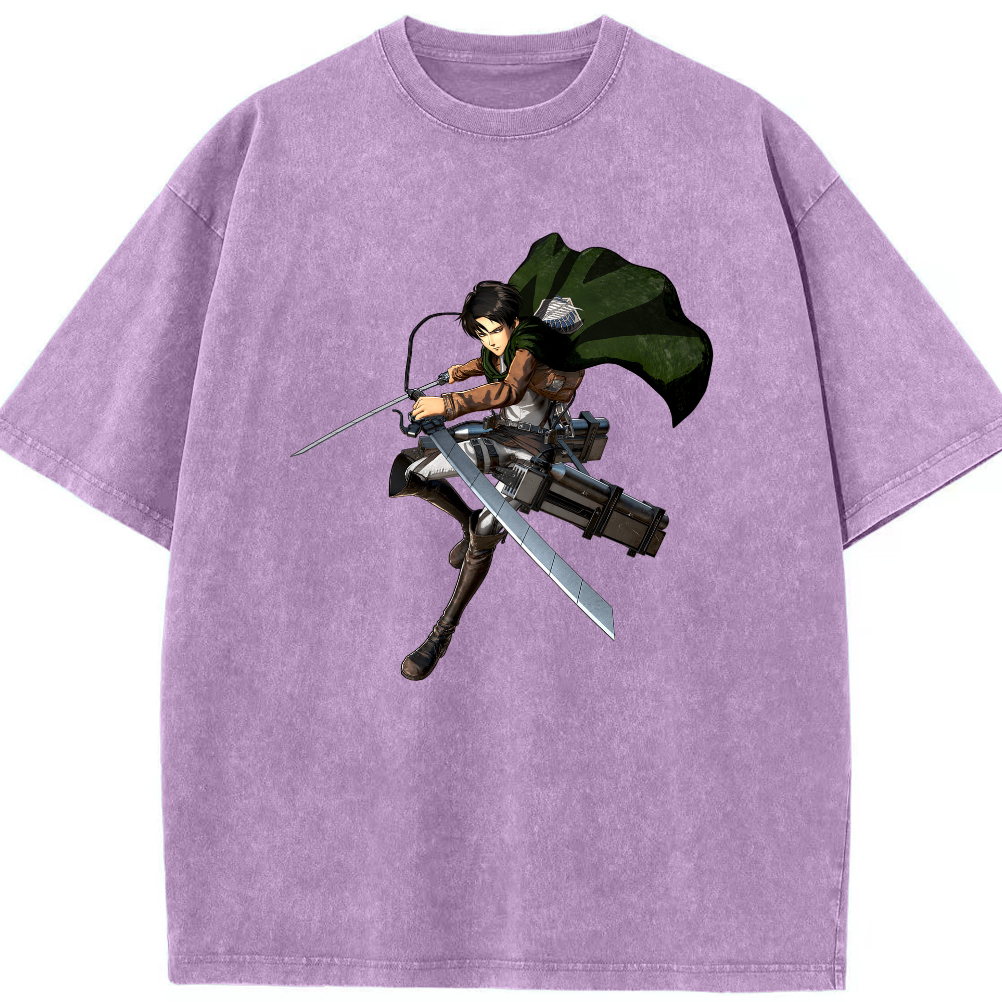 （画像用） 進撃の巨人 リヴァイ·アッカーマン Attack on Titan Levi Ackerman 綿100% ヴィンテージ風 半袖Tシャツ（フロントプリント）