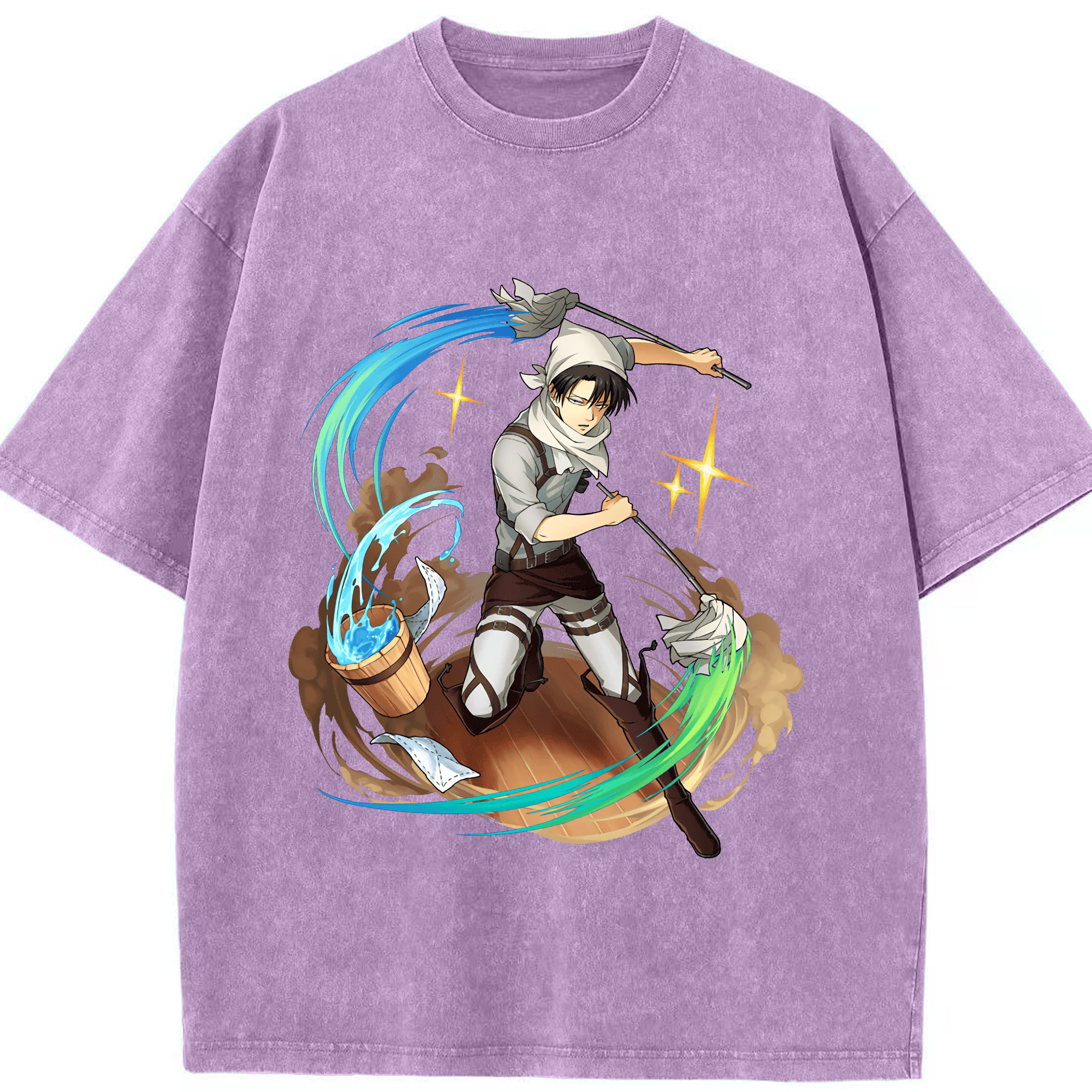 （画像用） 進撃の巨人 リヴァイ·アッカーマン Attack on Titan Levi Ackerman 綿100% ヴィンテージ風 半袖Tシャツ（フロントプリント）