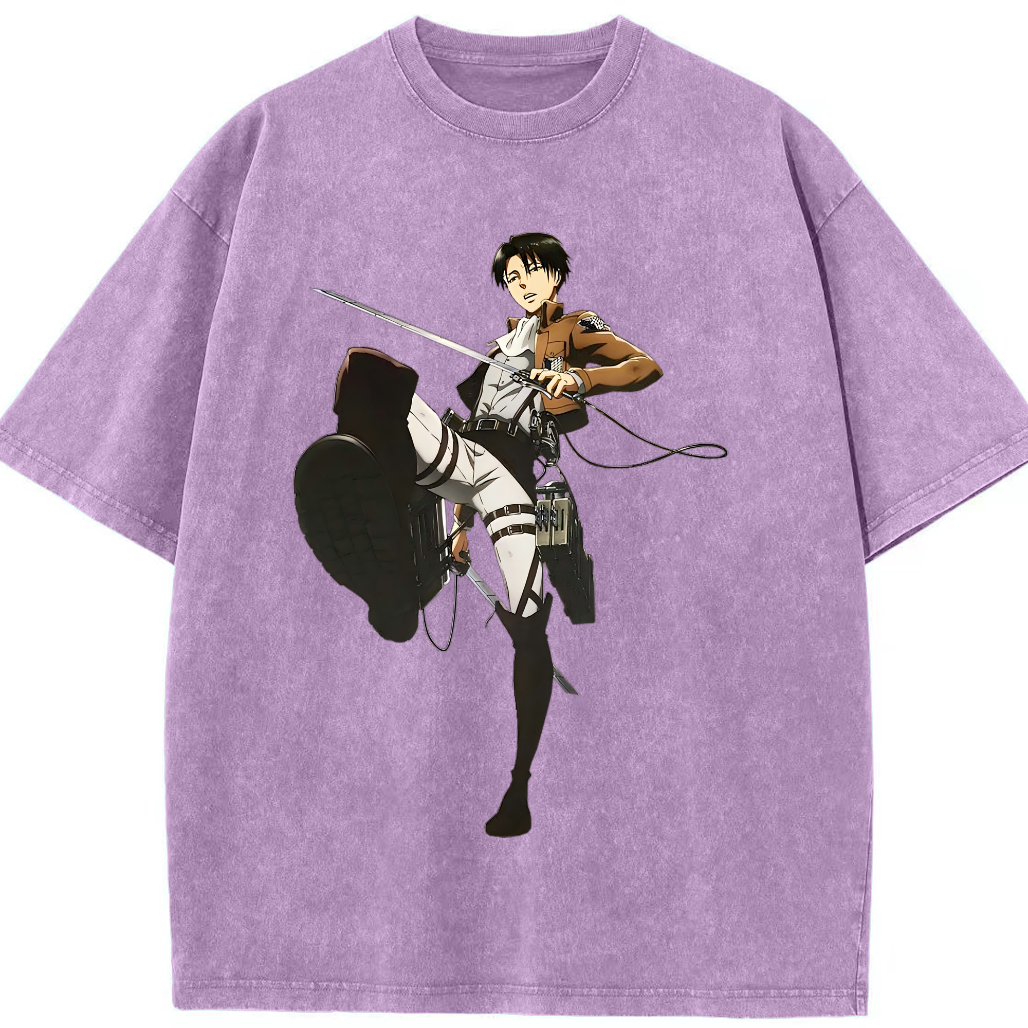 （画像用） 進撃の巨人 リヴァイ·アッカーマン Attack on Titan Levi Ackerman 綿100% ヴィンテージ風 半袖Tシャツ（フロントプリント）