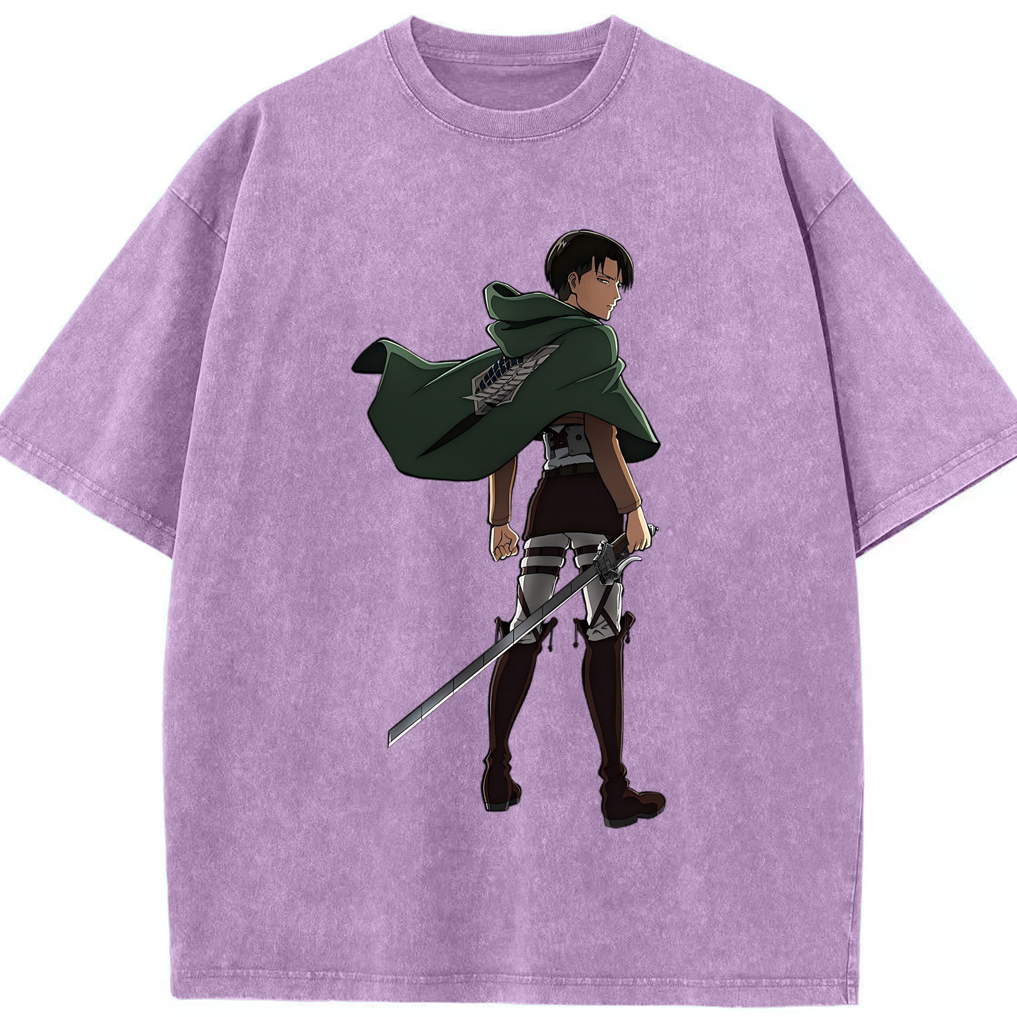 （画像用） 進撃の巨人 リヴァイ·アッカーマン Attack on Titan Levi Ackerman 綿100% ヴィンテージ風 半袖Tシャツ（フロントプリント）