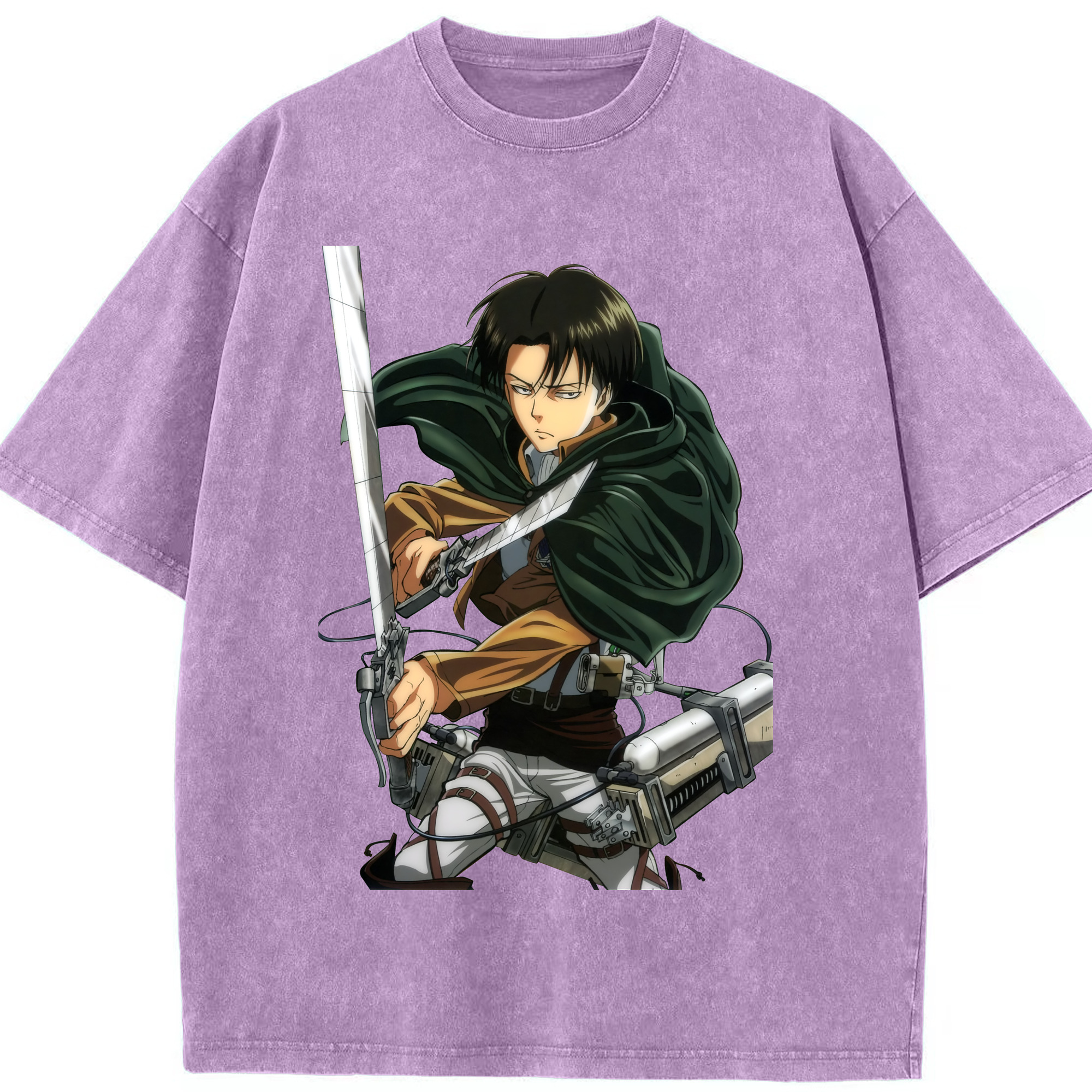 （画像用） 進撃の巨人 リヴァイ·アッカーマン Attack on Titan Levi Ackerman 綿100% ヴィンテージ風 半袖Tシャツ（フロントプリント）