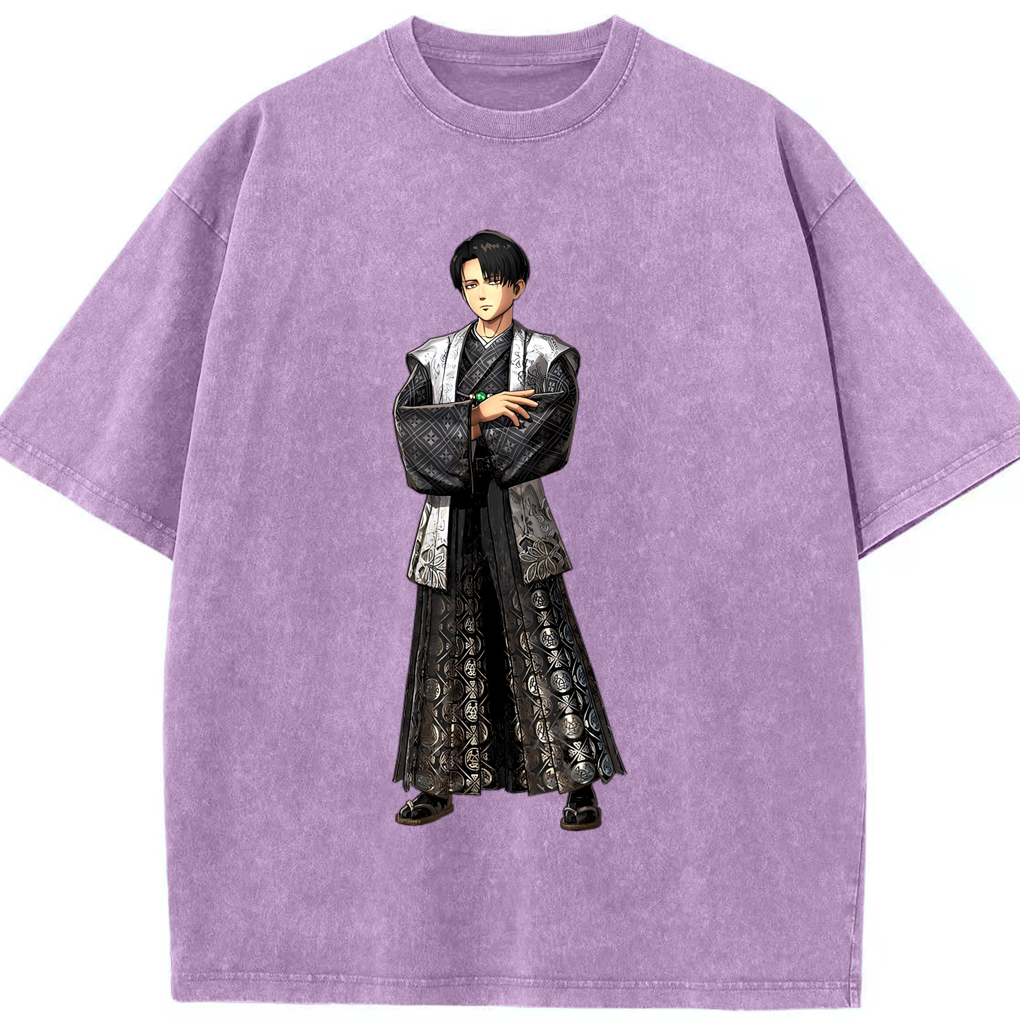 （画像用） 進撃の巨人 リヴァイ·アッカーマン Attack on Titan Levi Ackerman 綿100% ヴィンテージ風 半袖Tシャツ（フロントプリント）