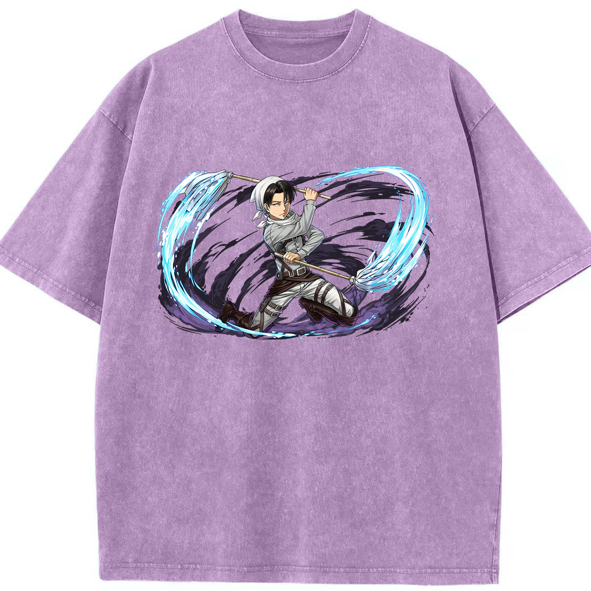 （画像用） 進撃の巨人 リヴァイ·アッカーマン Attack on Titan Levi Ackerman 綿100% ヴィンテージ風 半袖Tシャツ（フロントプリント）