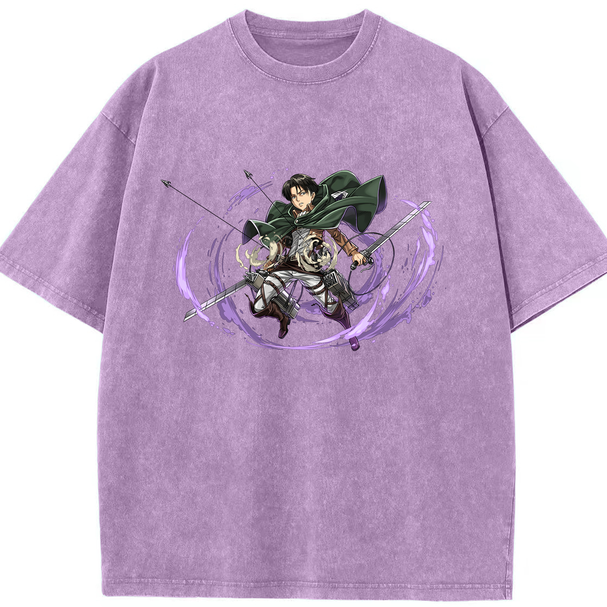 （画像用） 進撃の巨人 リヴァイ·アッカーマン Attack on Titan Levi Ackerman 綿100% ヴィンテージ風 半袖Tシャツ（フロントプリント）