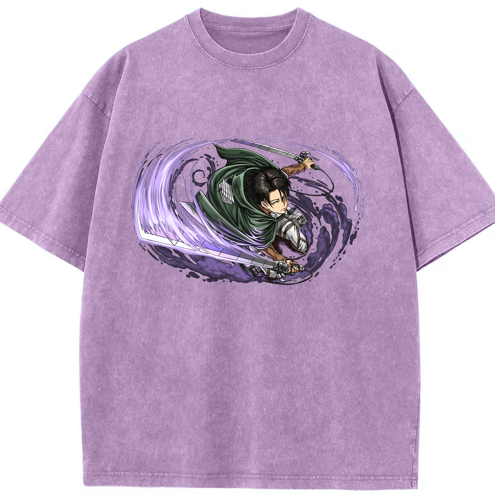 （画像用） 進撃の巨人 リヴァイ·アッカーマン Attack on Titan Levi Ackerman 綿100% ヴィンテージ風 半袖Tシャツ（フロントプリント）