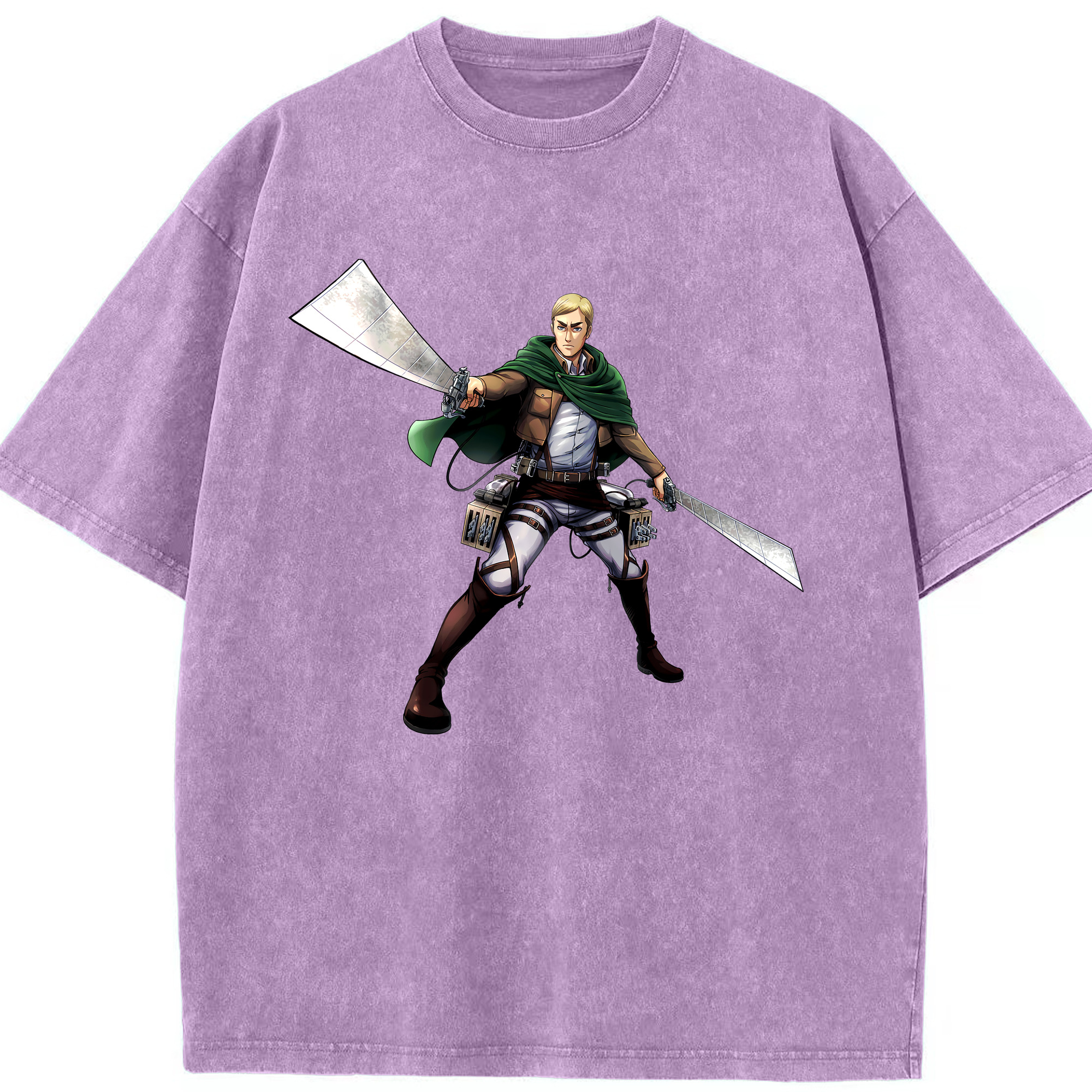 （画像用） 進撃の巨人 エルヴィン・スミス Attack on Titan Erwin Smith 綿100% ヴィンテージ風 半袖Tシャツ（フロントプリント）