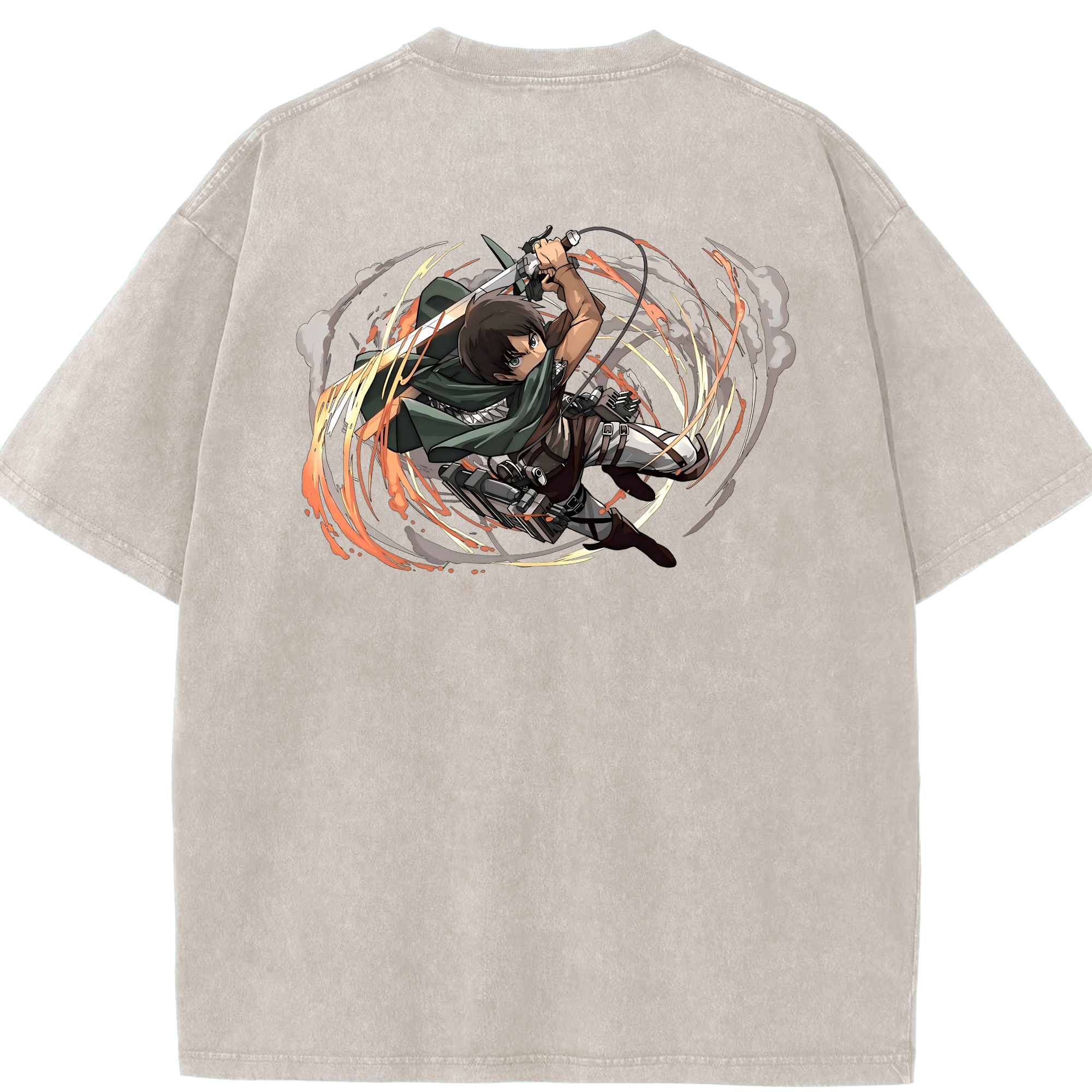 （画像用） 進撃の巨人 エレン･イェーガー Attack on Titan Eren Jäger 綿100% ヴィンテージ風 半袖Tシャツ（背面プリント）