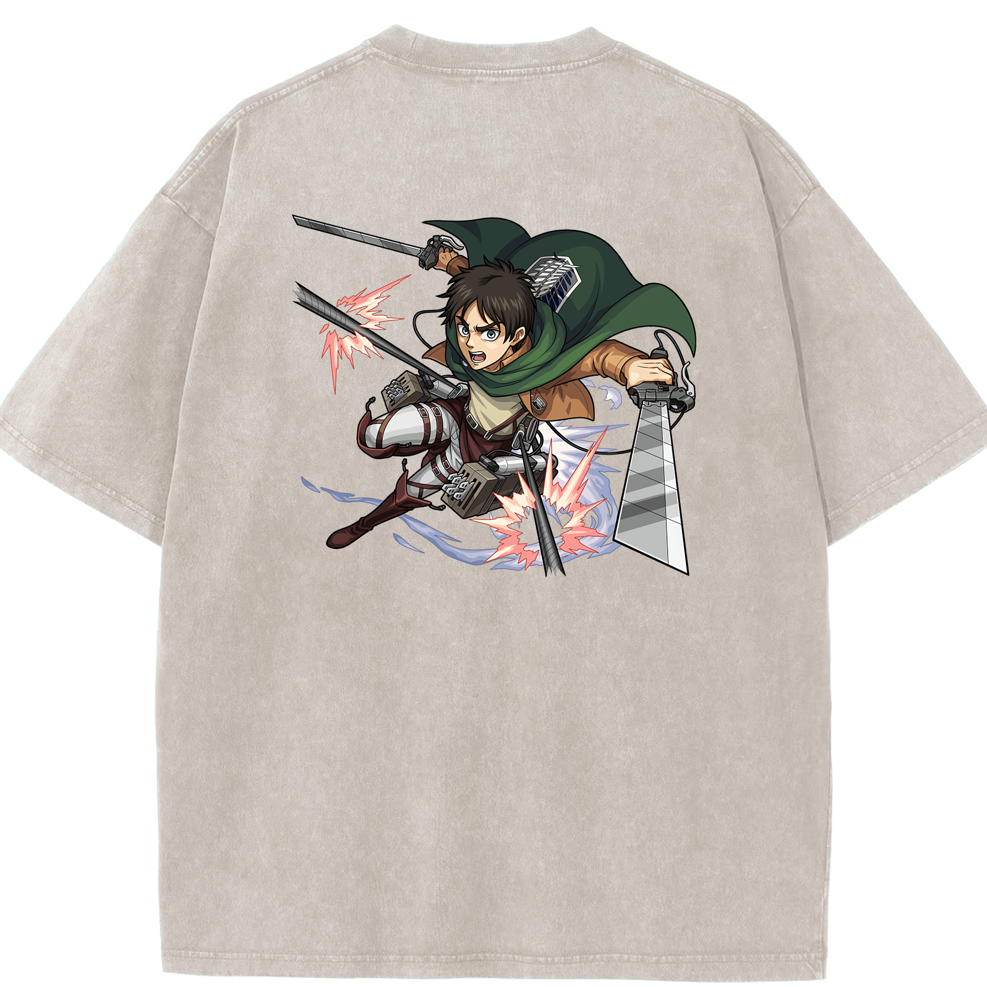 （画像用） 進撃の巨人 エレン･イェーガー Attack on Titan Eren Jäger 綿100% ヴィンテージ風 半袖Tシャツ（背面プリント）