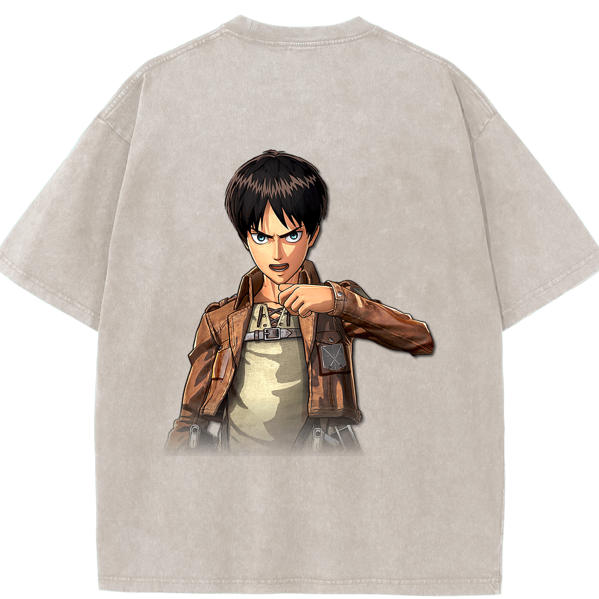 （画像用） 進撃の巨人 エレン･イェーガー Attack on Titan Eren Jäger 綿100% ヴィンテージ風 半袖Tシャツ（背面プリント）