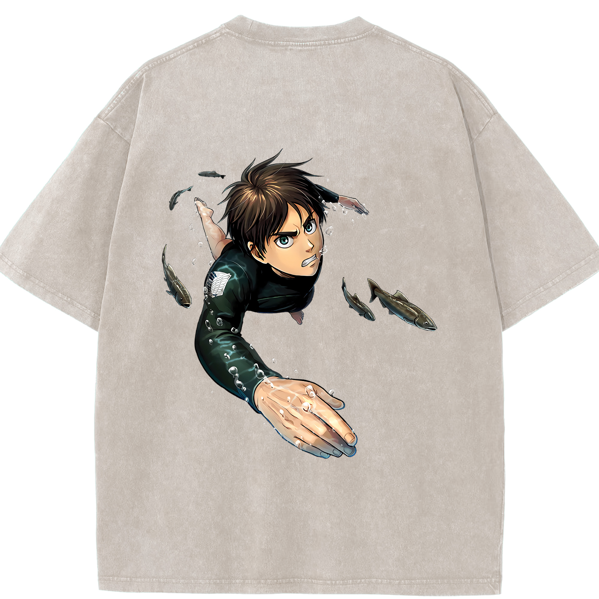 （画像用） 進撃の巨人 エレン･イェーガー Attack on Titan Eren Jäger 綿100% ヴィンテージ風 半袖Tシャツ（背面プリント）