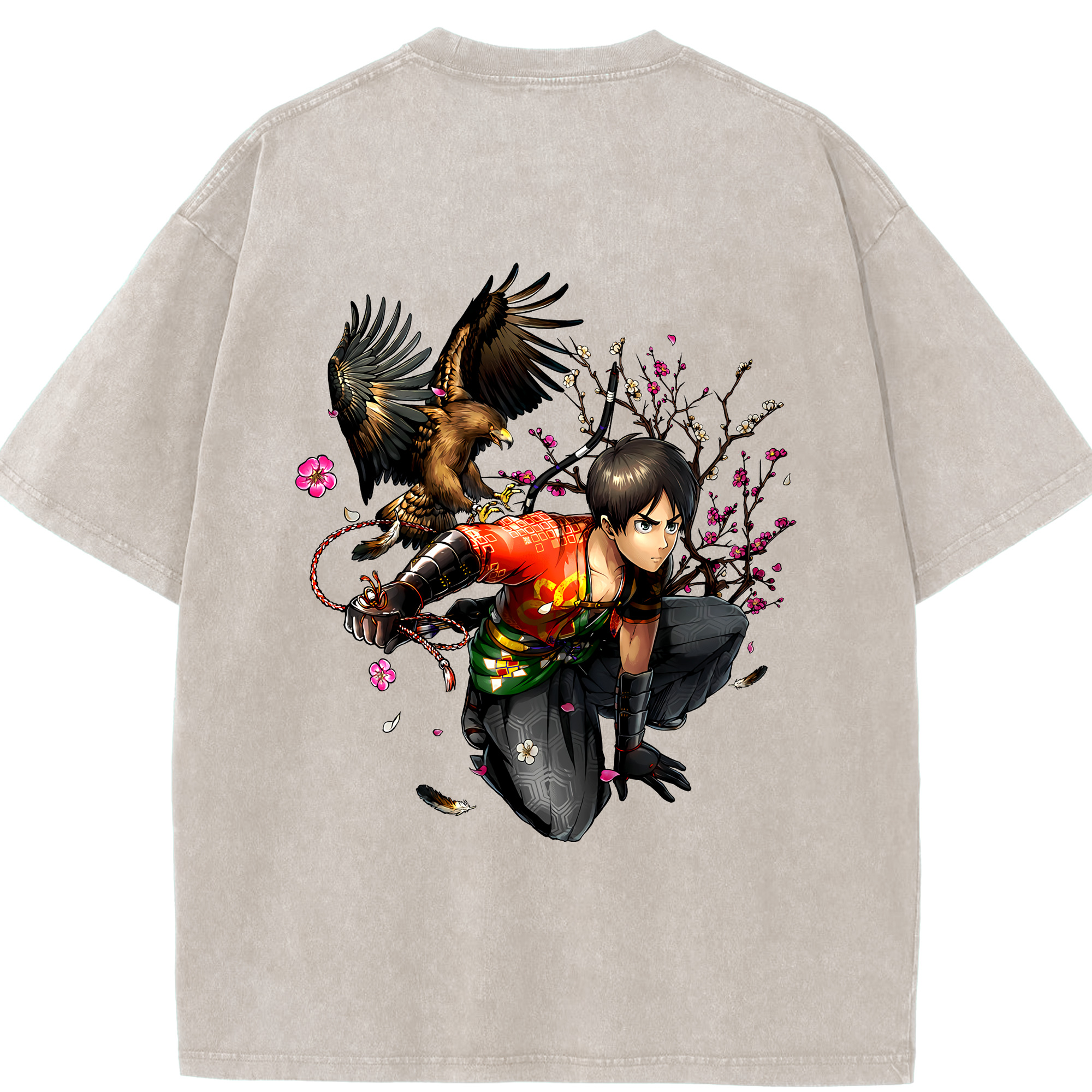 （画像用） 進撃の巨人 エレン･イェーガー Attack on Titan Eren Jäger 綿100% ヴィンテージ風 半袖Tシャツ（背面プリント）