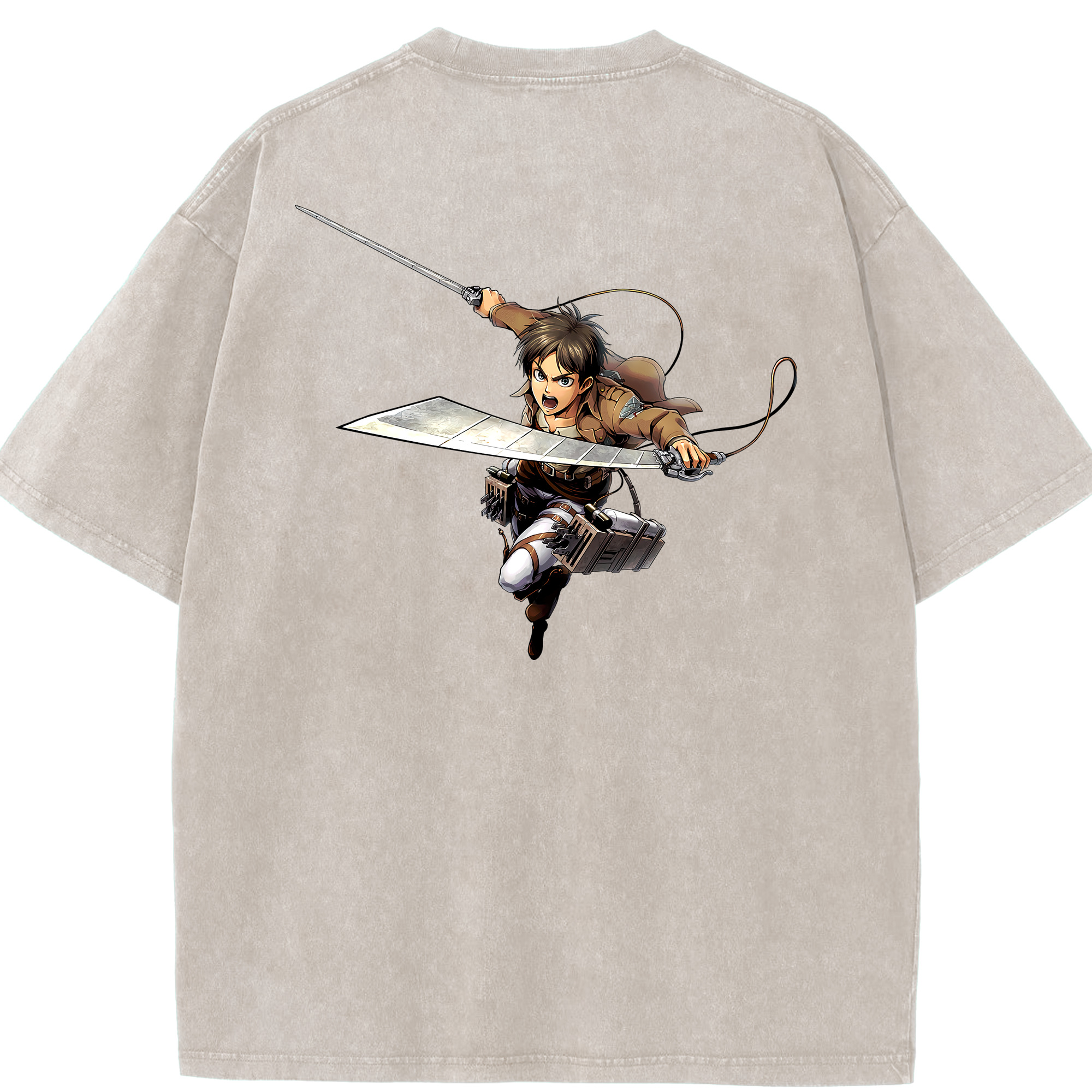 （画像用） 進撃の巨人 エレン･イェーガー Attack on Titan Eren Jäger 綿100% ヴィンテージ風 半袖Tシャツ（背面プリント）