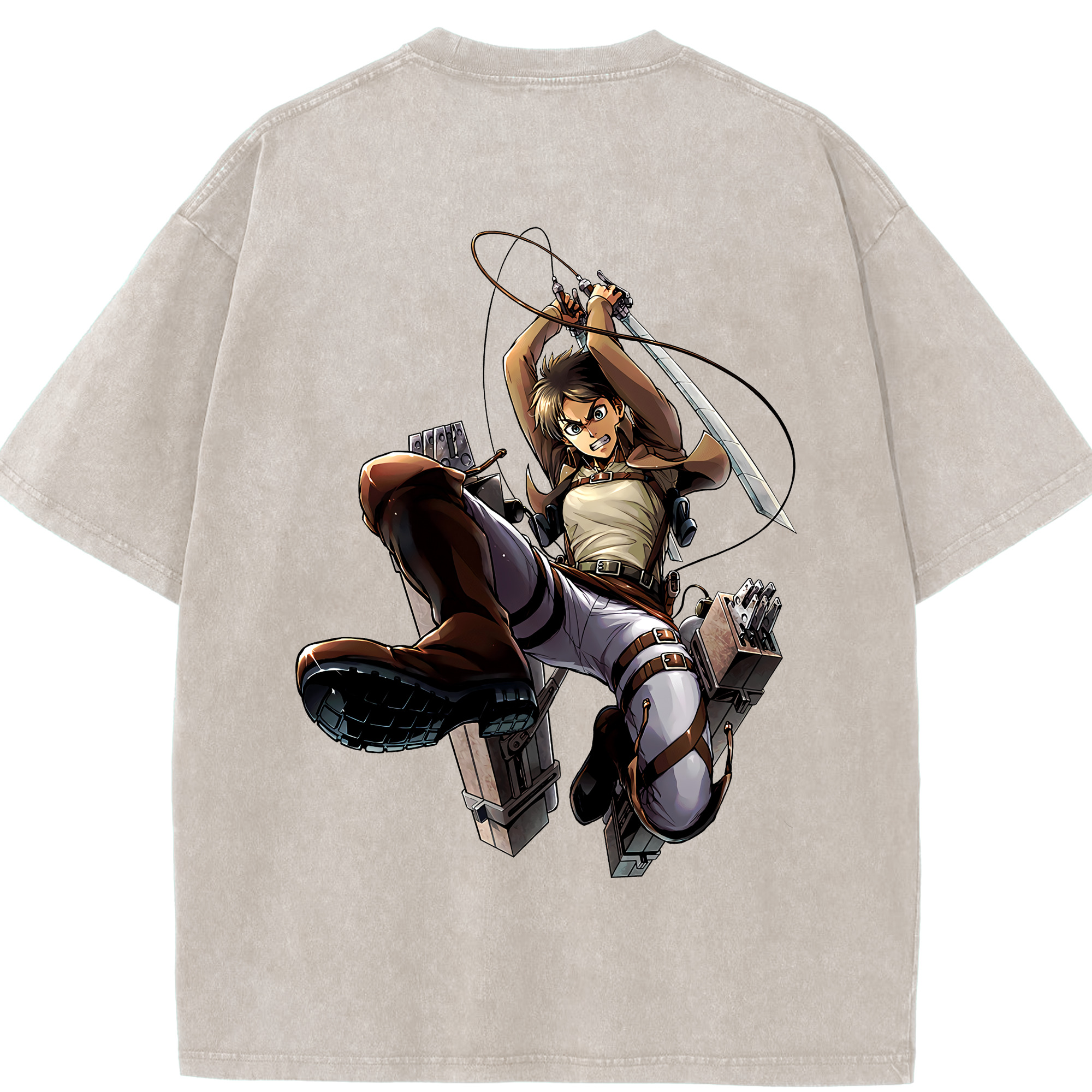 （画像用） 進撃の巨人 エレン･イェーガー Attack on Titan Eren Jäger 綿100% ヴィンテージ風 半袖Tシャツ（背面プリント）