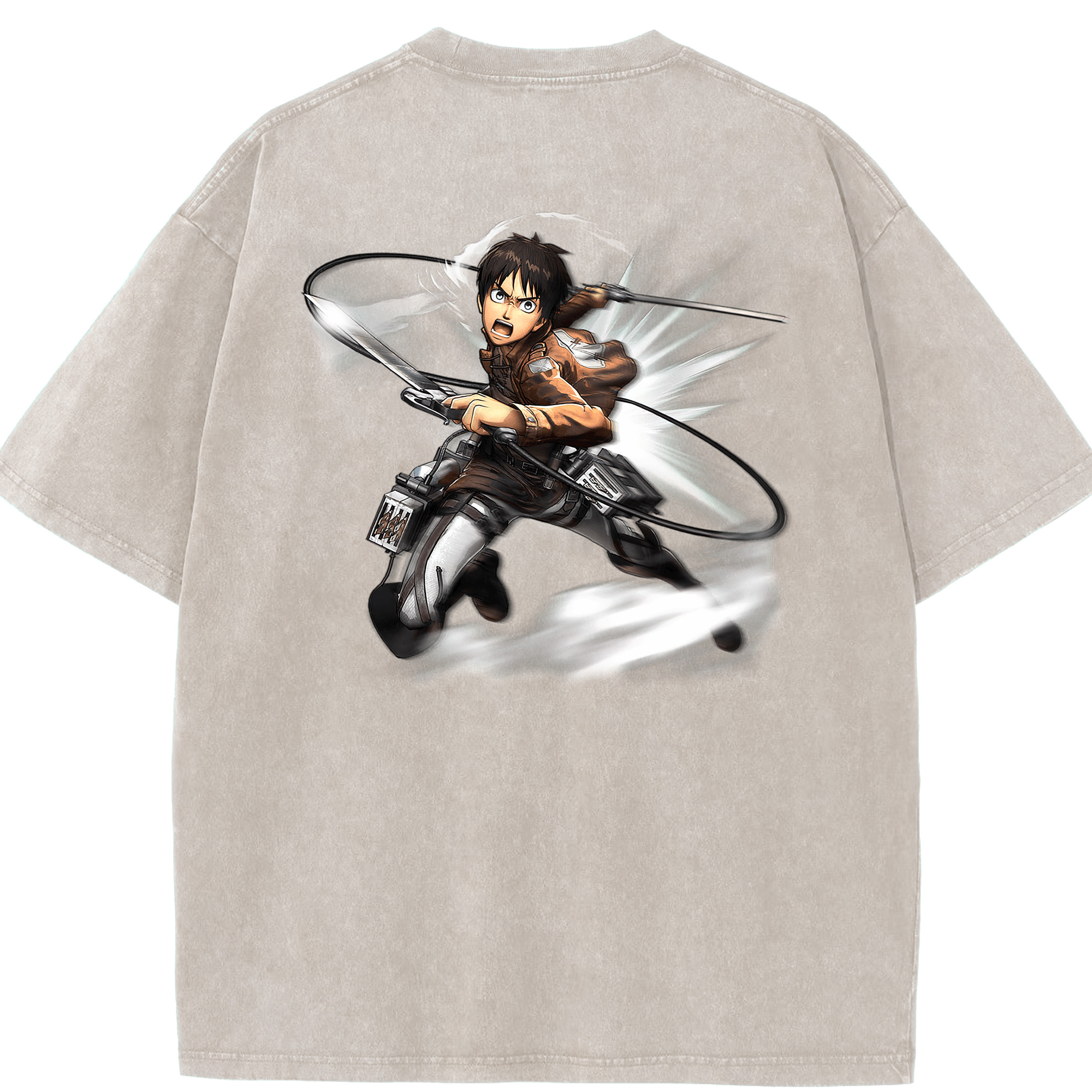 （画像用） 進撃の巨人 エレン･イェーガー Attack on Titan Eren Jäger 綿100% ヴィンテージ風 半袖Tシャツ（背面プリント）