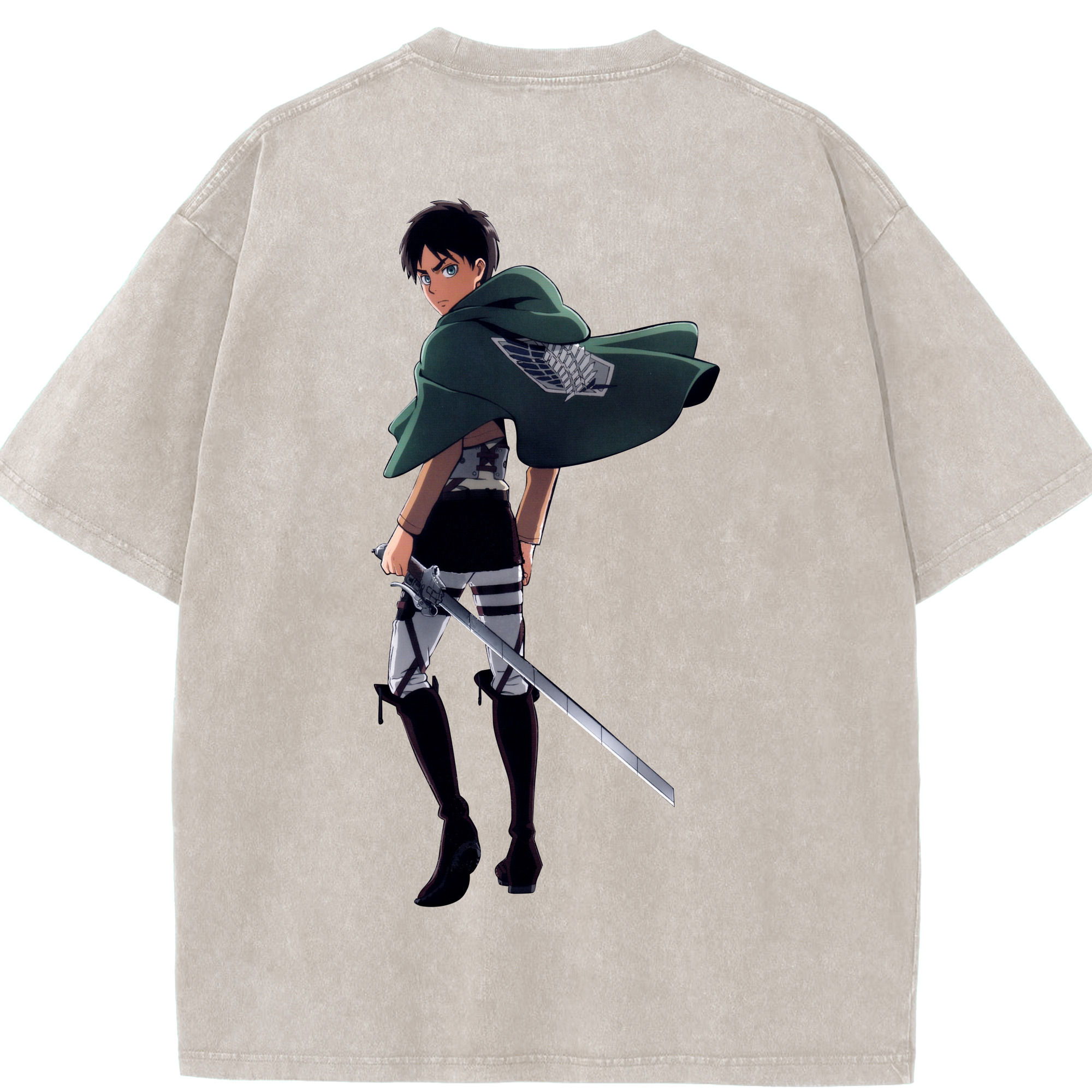 （画像用） 進撃の巨人 エレン･イェーガー Attack on Titan Eren Jäger 綿100% ヴィンテージ風 半袖Tシャツ（背面プリント）