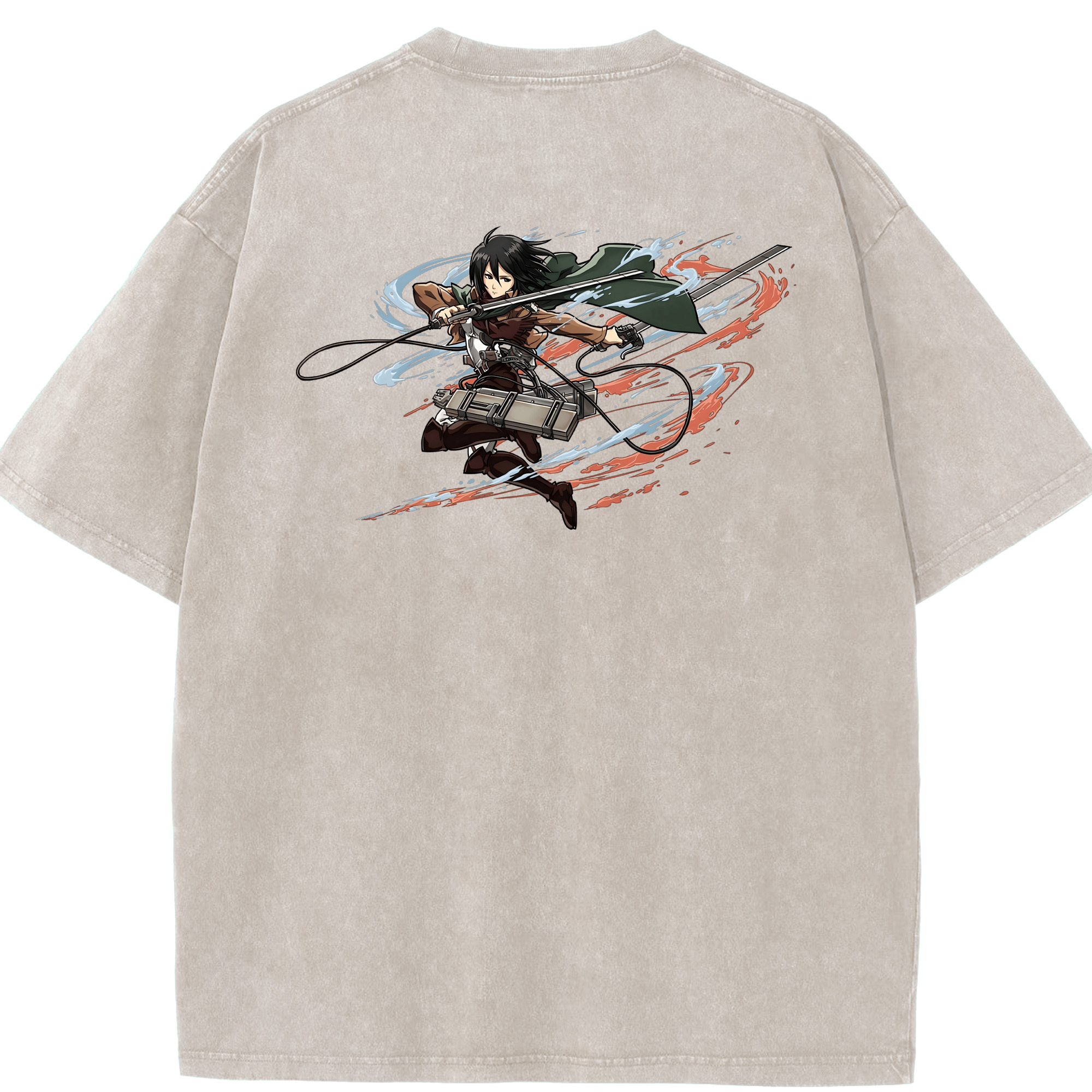 （画像用） 進撃の巨人 ミカサ·アッカーマン Attack on Titan Mikasa Ackerman 綿100% ヴィンテージ風 半袖Tシャツ（背面プリント）