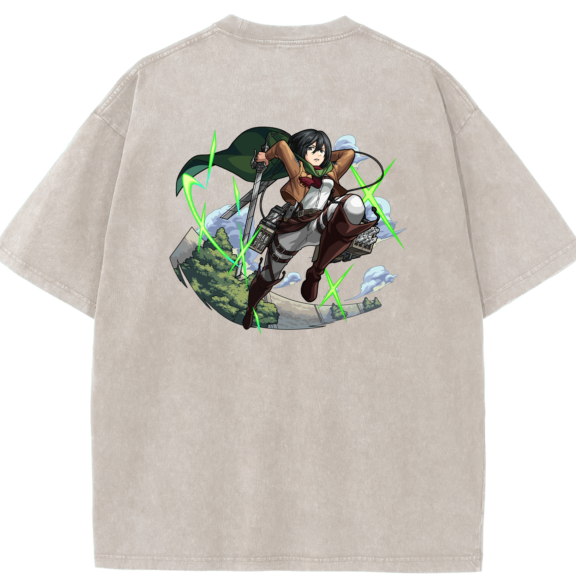 （画像用） 進撃の巨人 ミカサ·アッカーマン Attack on Titan Mikasa Ackerman 綿100% ヴィンテージ風 半袖Tシャツ（背面プリント）