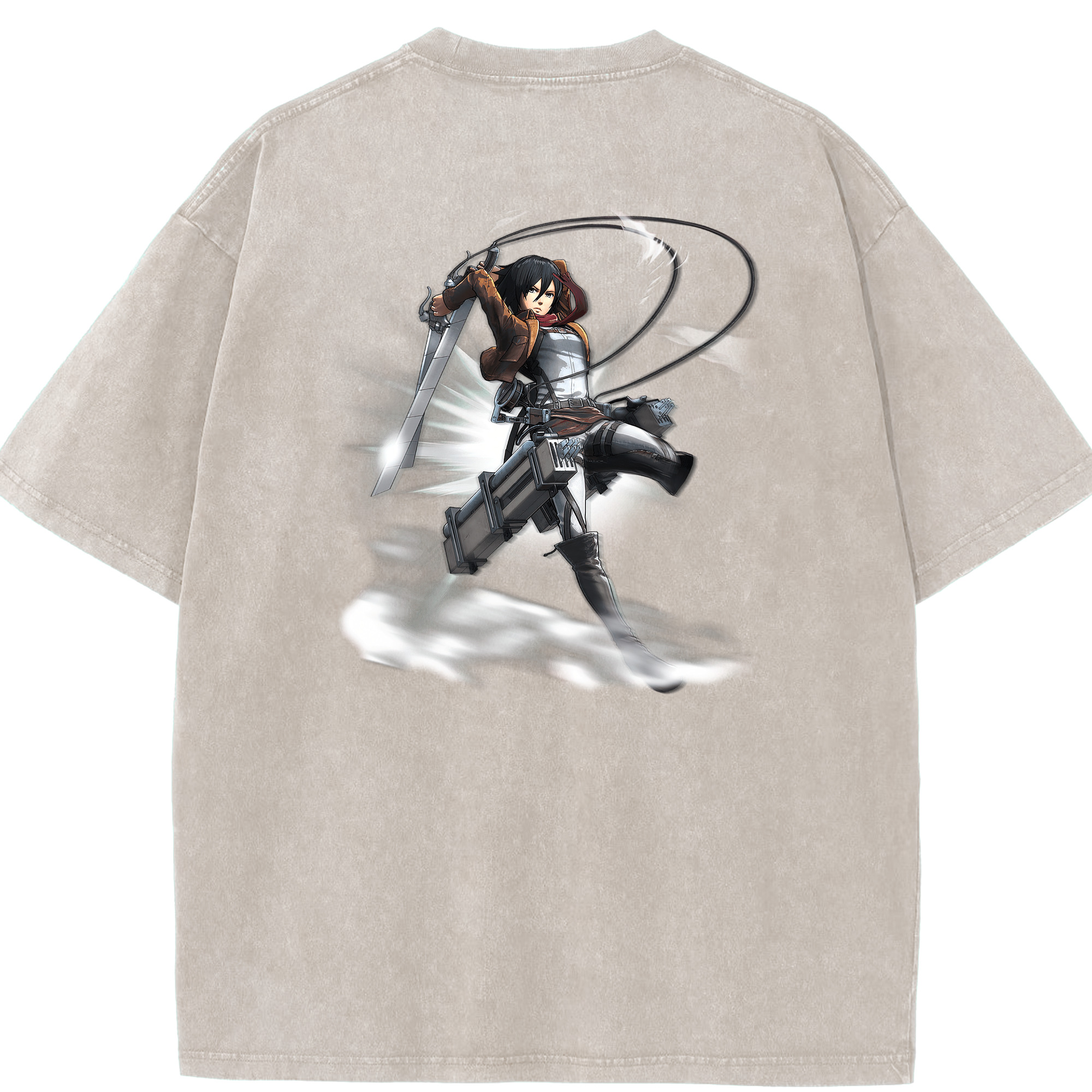 （画像用） 進撃の巨人 ミカサ·アッカーマン Attack on Titan Mikasa Ackerman 綿100% ヴィンテージ風 半袖Tシャツ（背面プリント）