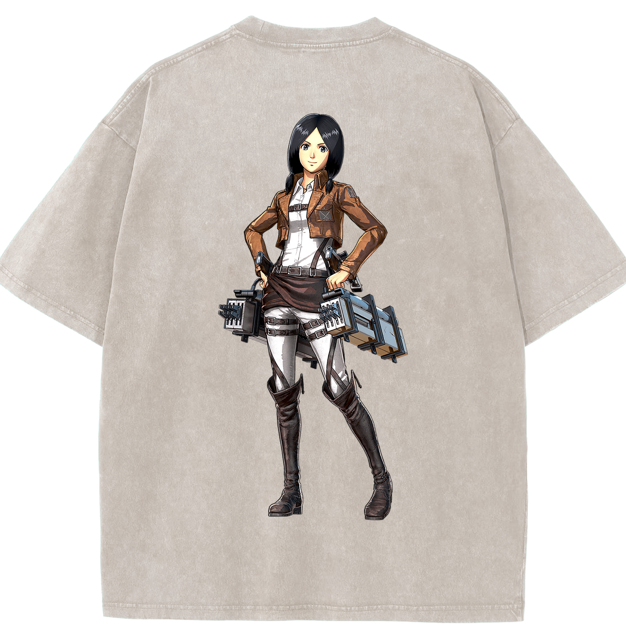 （画像用） 進撃の巨人 ミカサ·アッカーマン Attack on Titan Mikasa Ackerman 綿100% ヴィンテージ風 半袖Tシャツ（背面プリント）
