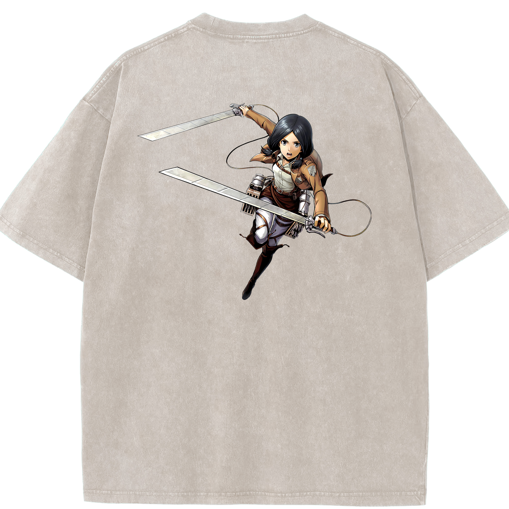 （画像用） 進撃の巨人 ミカサ·アッカーマン Attack on Titan Mikasa Ackerman 綿100% ヴィンテージ風 半袖Tシャツ（背面プリント）