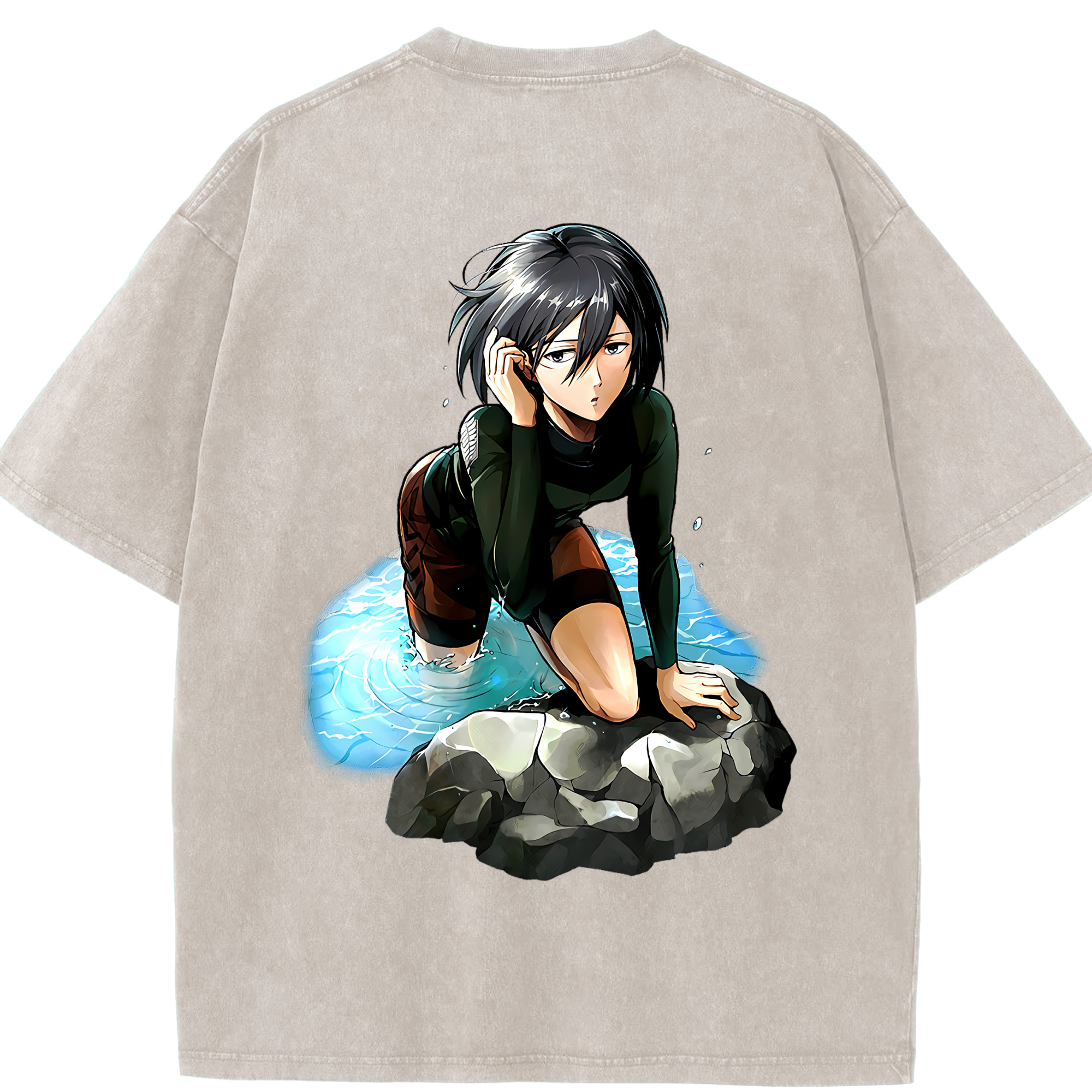 （画像用） 進撃の巨人 ミカサ·アッカーマン Attack on Titan Mikasa Ackerman 綿100% ヴィンテージ風 半袖Tシャツ（背面プリント）