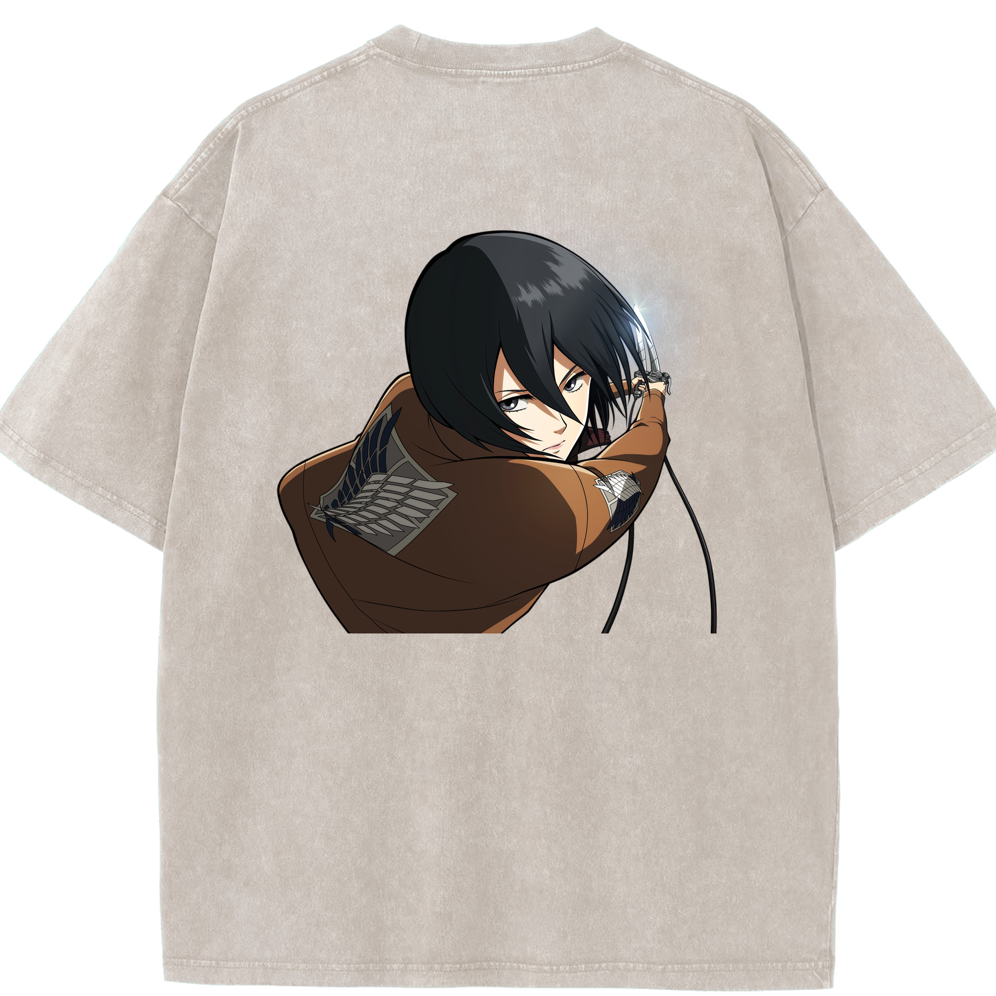 （画像用） 進撃の巨人 ミカサ·アッカーマン Attack on Titan Mikasa Ackerman 綿100% ヴィンテージ風 半袖Tシャツ（背面プリント）