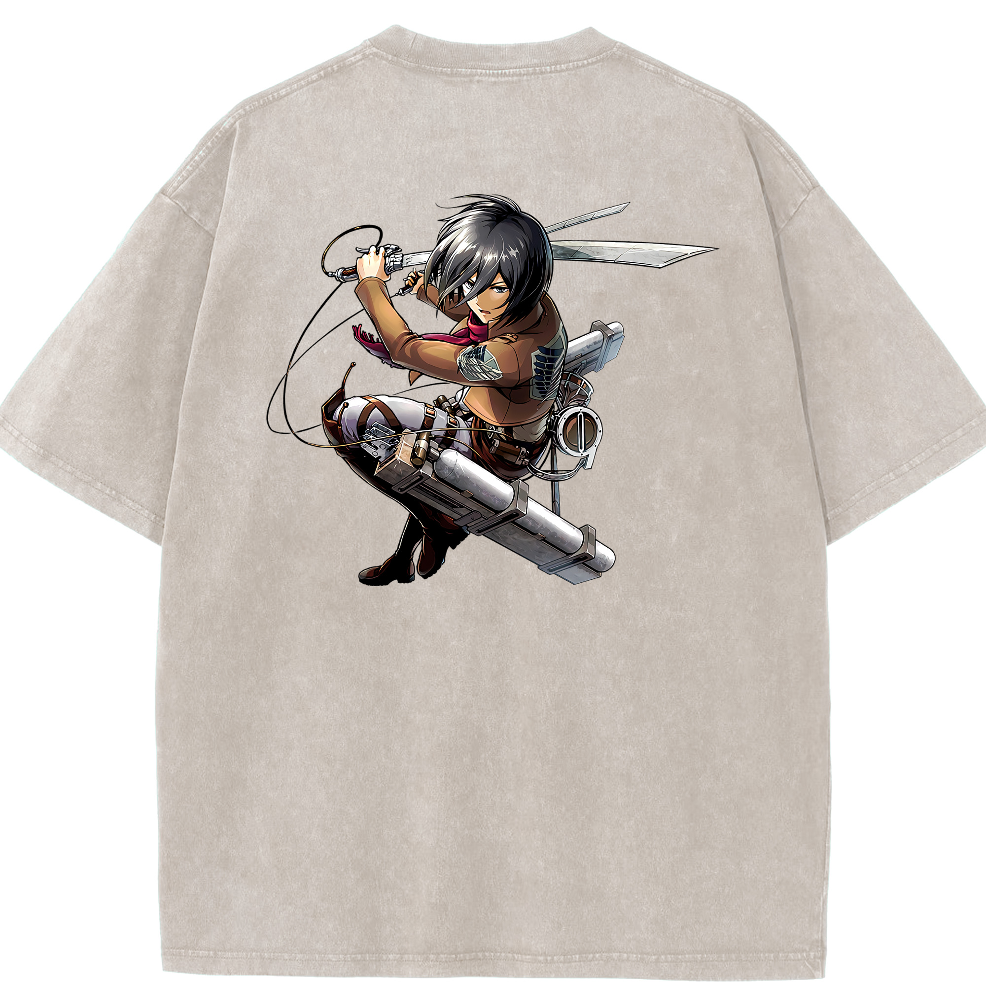 （画像用） 進撃の巨人 ミカサ·アッカーマン Attack on Titan Mikasa Ackerman 綿100% ヴィンテージ風 半袖Tシャツ（背面プリント）