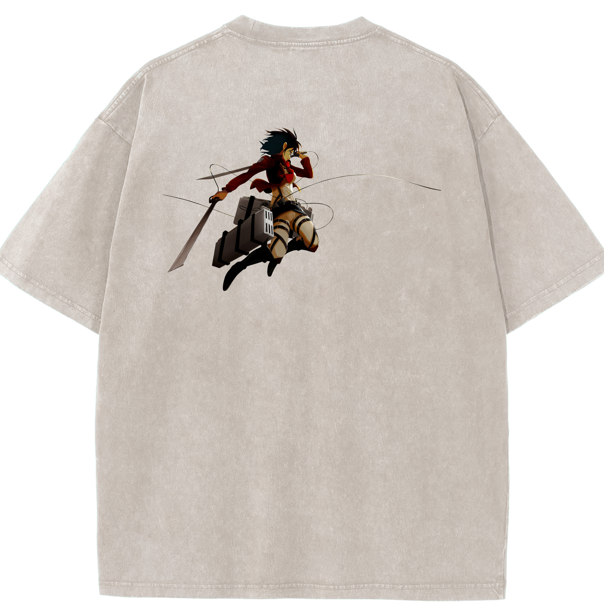 （画像用） 進撃の巨人 ミカサ·アッカーマン Attack on Titan Mikasa Ackerman 綿100% ヴィンテージ風 半袖Tシャツ（背面プリント）