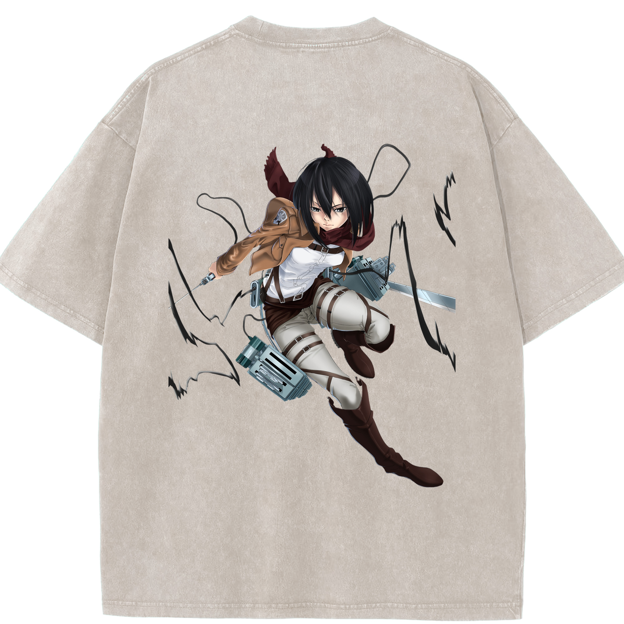 （画像用） 進撃の巨人 ミカサ·アッカーマン Attack on Titan Mikasa Ackerman 綿100% ヴィンテージ風 半袖Tシャツ（背面プリント）