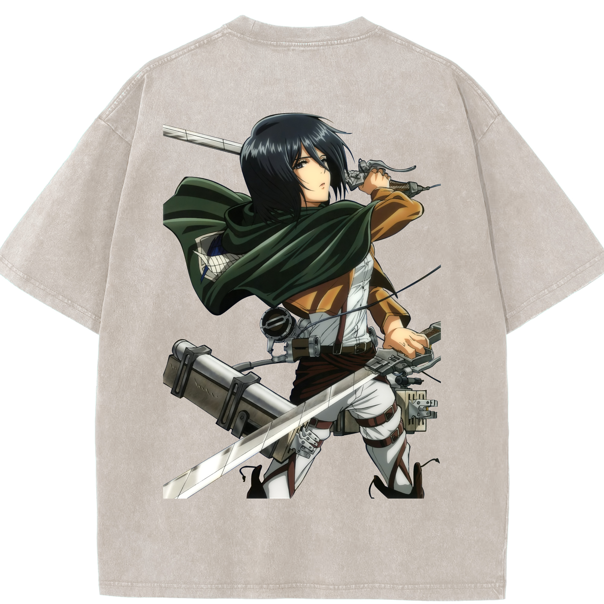 （画像用） 進撃の巨人 ミカサ·アッカーマン Attack on Titan Mikasa Ackerman 綿100% ヴィンテージ風 半袖Tシャツ（背面プリント）