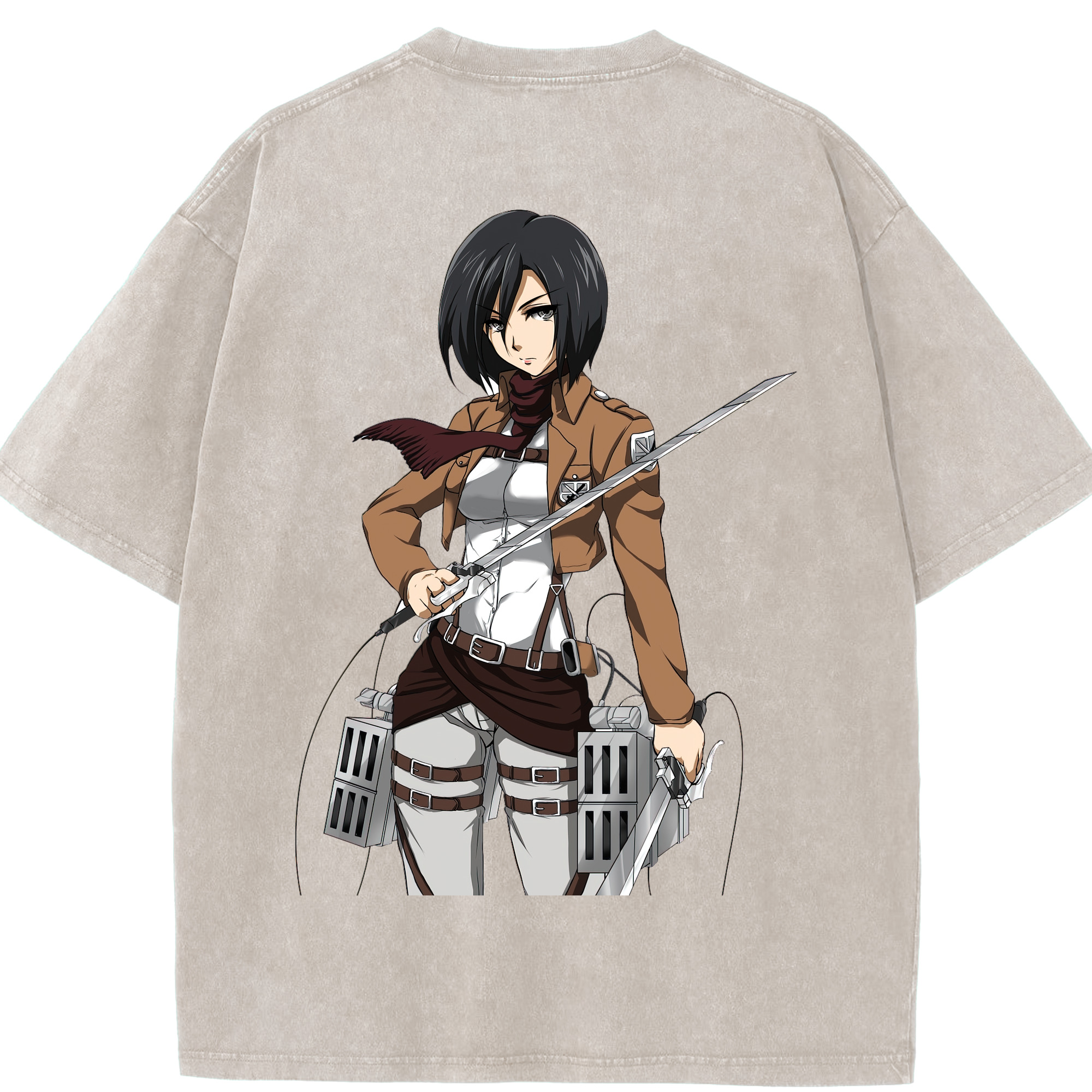 （画像用） 進撃の巨人 ミカサ·アッカーマン Attack on Titan Mikasa Ackerman 綿100% ヴィンテージ風 半袖Tシャツ（背面プリント）