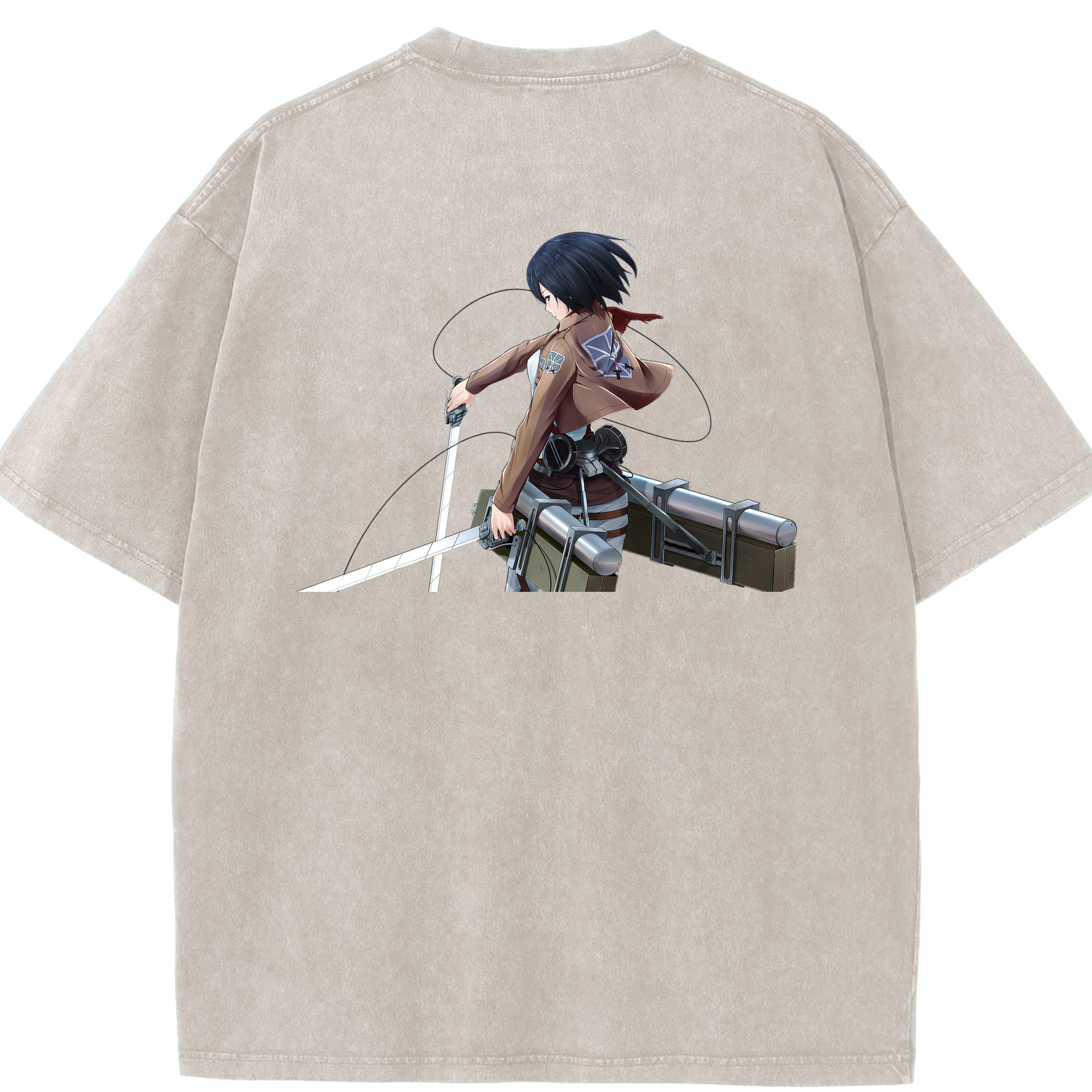 （画像用） 進撃の巨人 ミカサ·アッカーマン Attack on Titan Mikasa Ackerman 綿100% ヴィンテージ風 半袖Tシャツ（背面プリント）