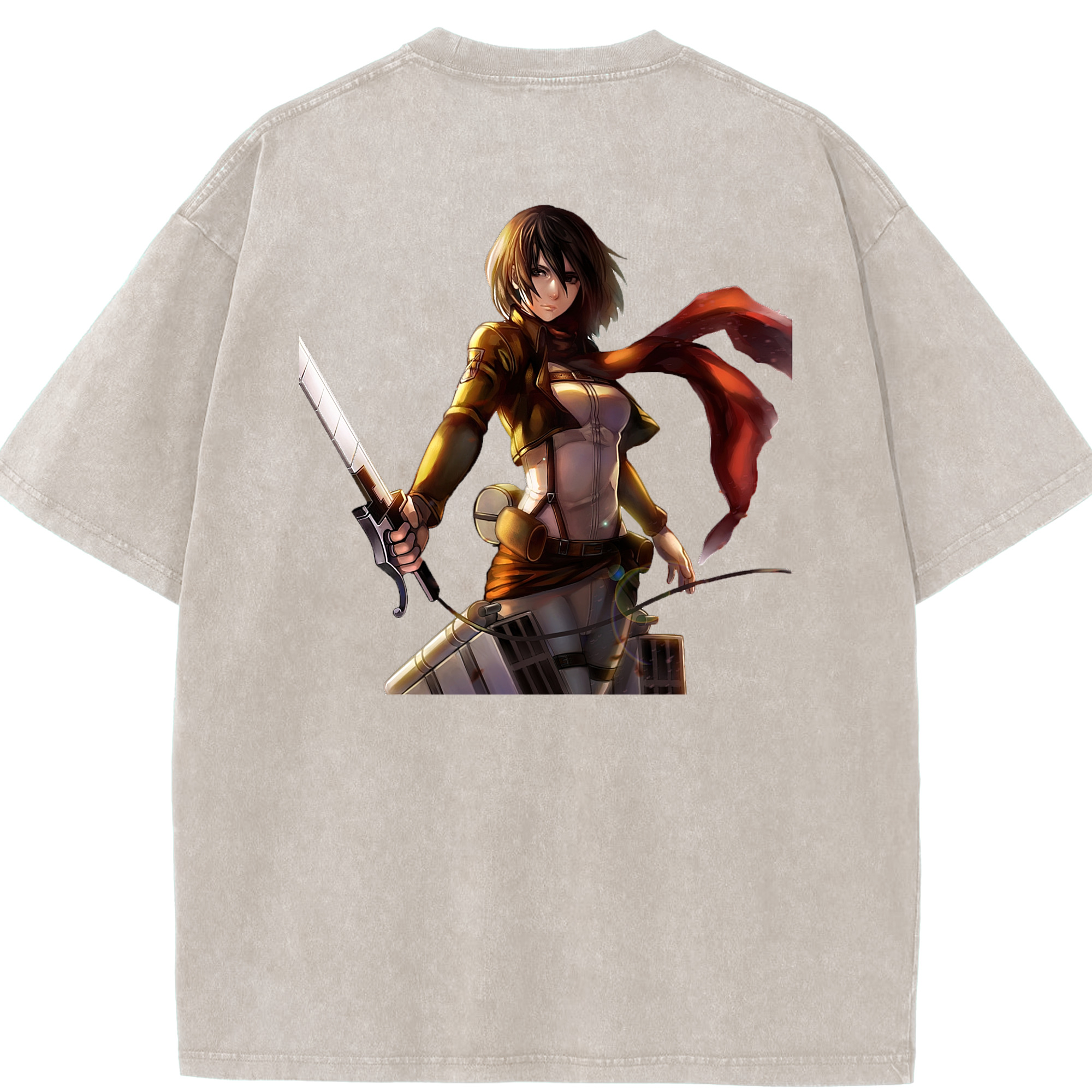 （画像用） 進撃の巨人 ミカサ·アッカーマン Attack on Titan Mikasa Ackerman 綿100% ヴィンテージ風 半袖Tシャツ（背面プリント）
