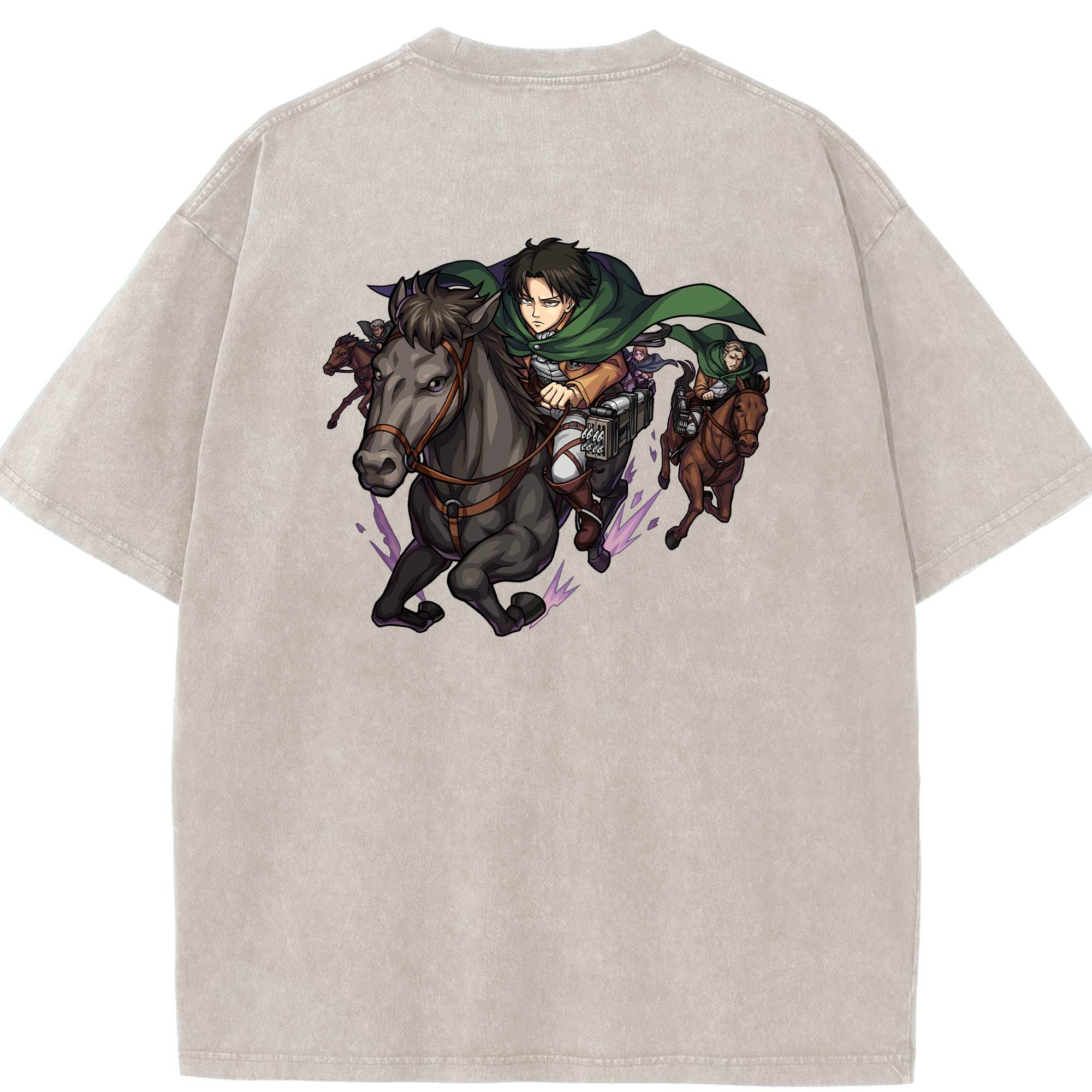 （画像用） 進撃の巨人 リヴァイ·アッカーマン Attack on Titan Levi Ackerman 綿100% ヴィンテージ風 半袖Tシャツ（背面プリント）