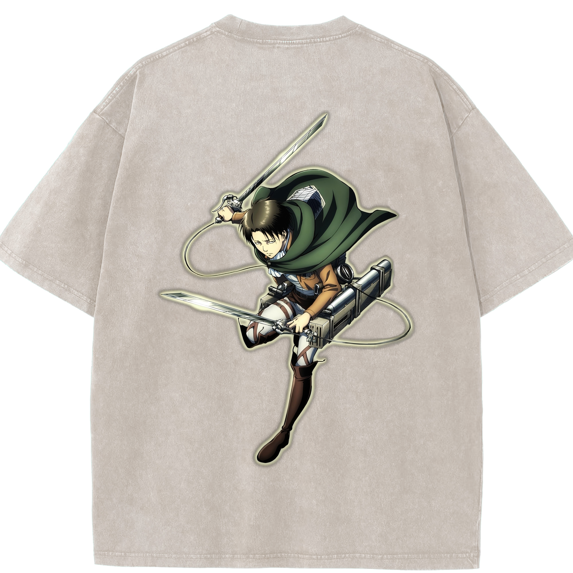 （画像用） 進撃の巨人 リヴァイ·アッカーマン Attack on Titan Levi Ackerman 綿100% ヴィンテージ風 半袖Tシャツ（背面プリント）