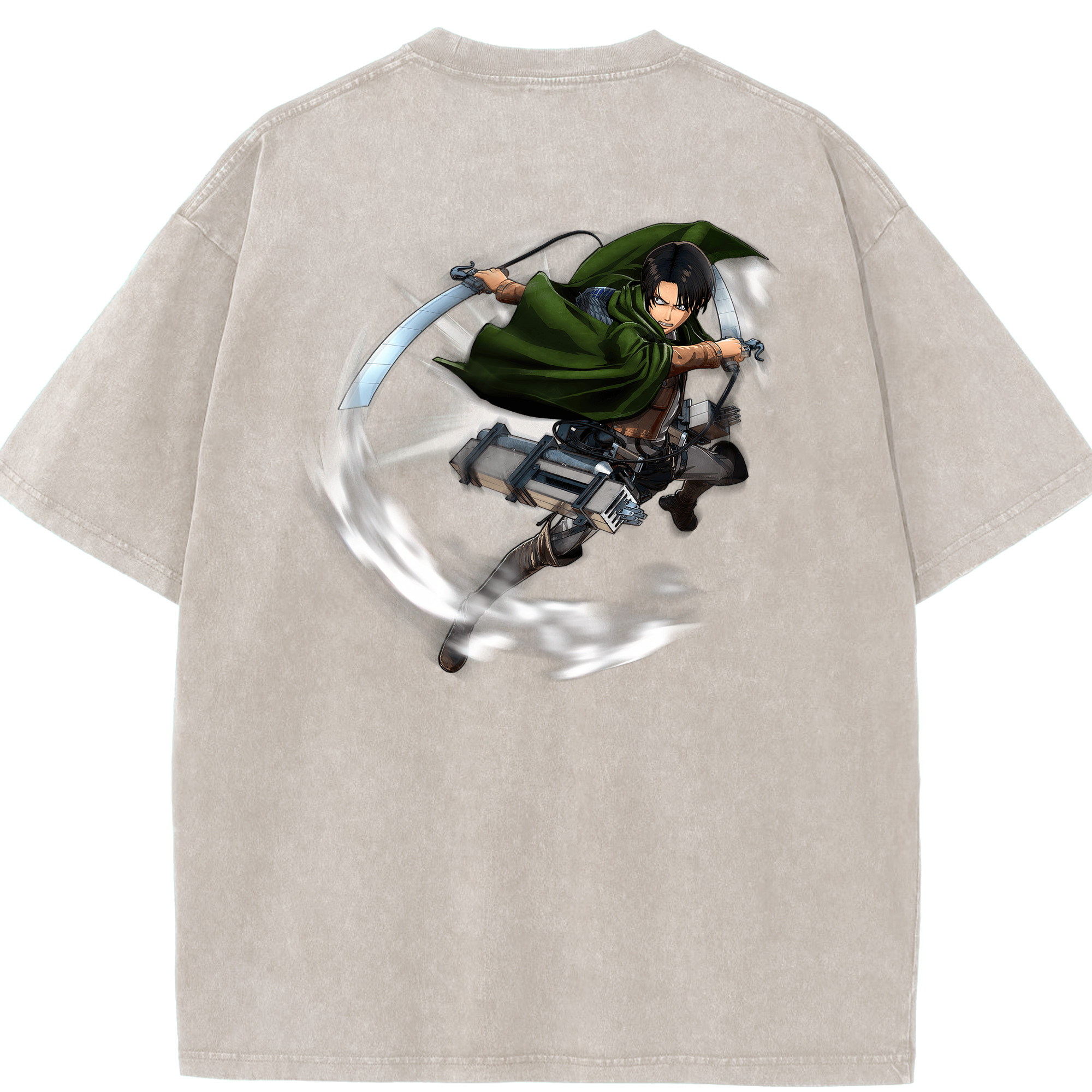 （画像用） 進撃の巨人 リヴァイ·アッカーマン Attack on Titan Levi Ackerman 綿100% ヴィンテージ風 半袖Tシャツ（背面プリント）