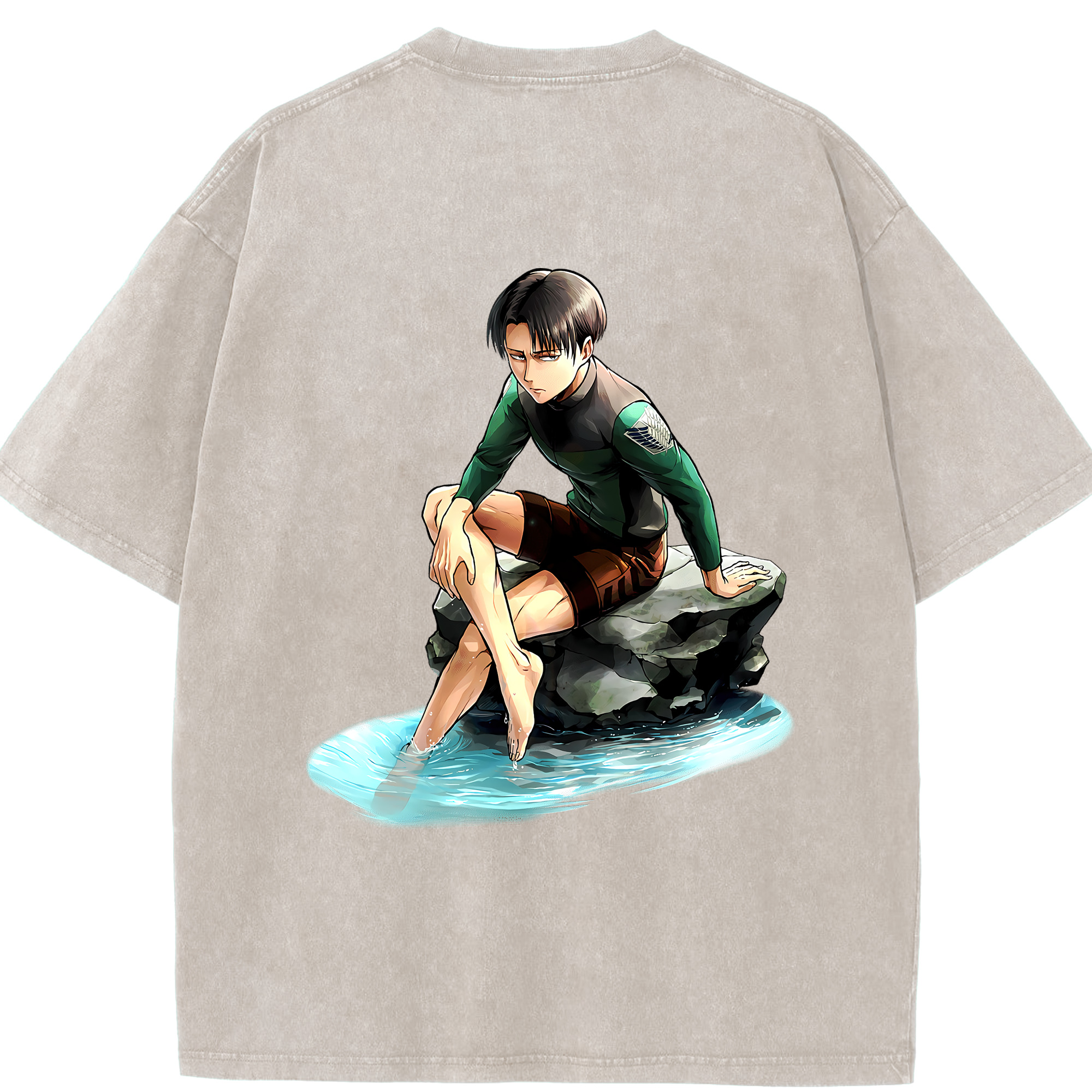 （画像用） 進撃の巨人 リヴァイ·アッカーマン Attack on Titan Levi Ackerman 綿100% ヴィンテージ風 半袖Tシャツ（背面プリント）