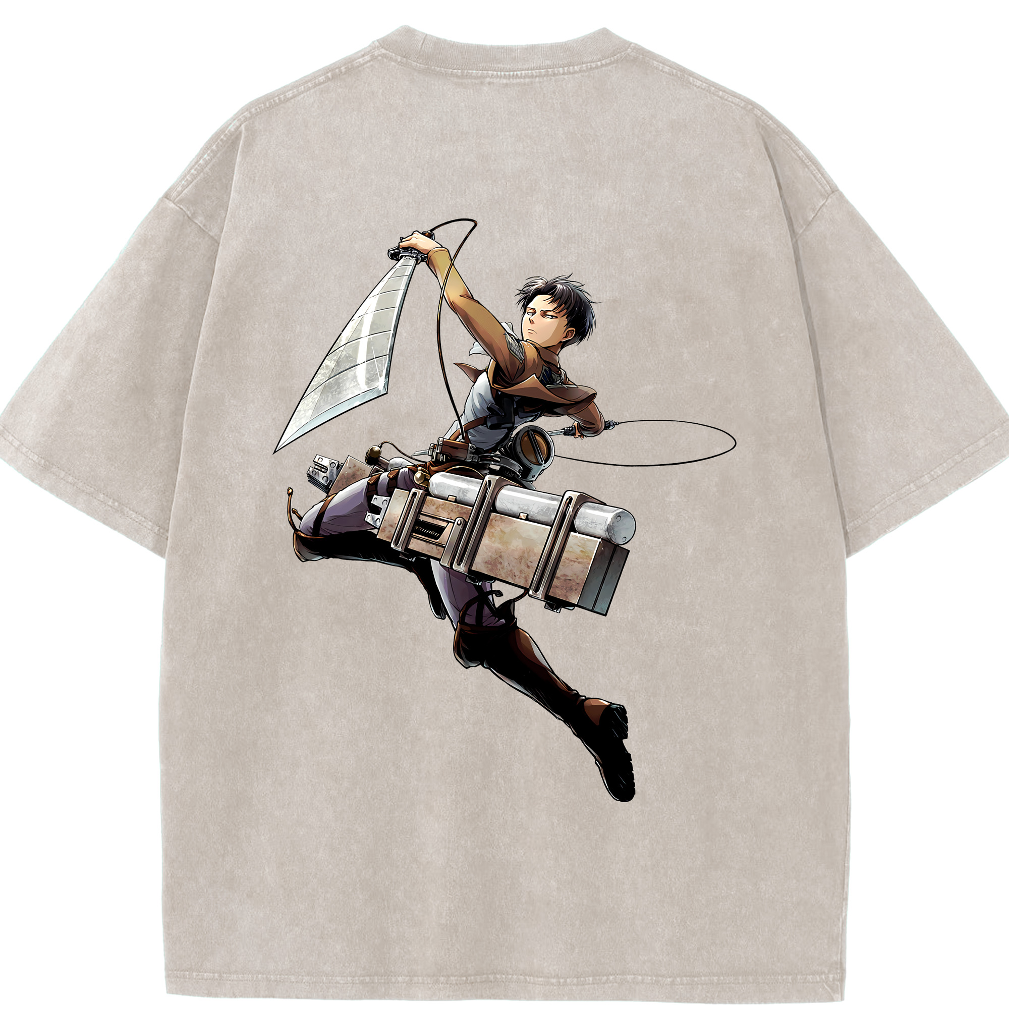 （画像用） 進撃の巨人 リヴァイ·アッカーマン Attack on Titan Levi Ackerman 綿100% ヴィンテージ風 半袖Tシャツ（背面プリント）
