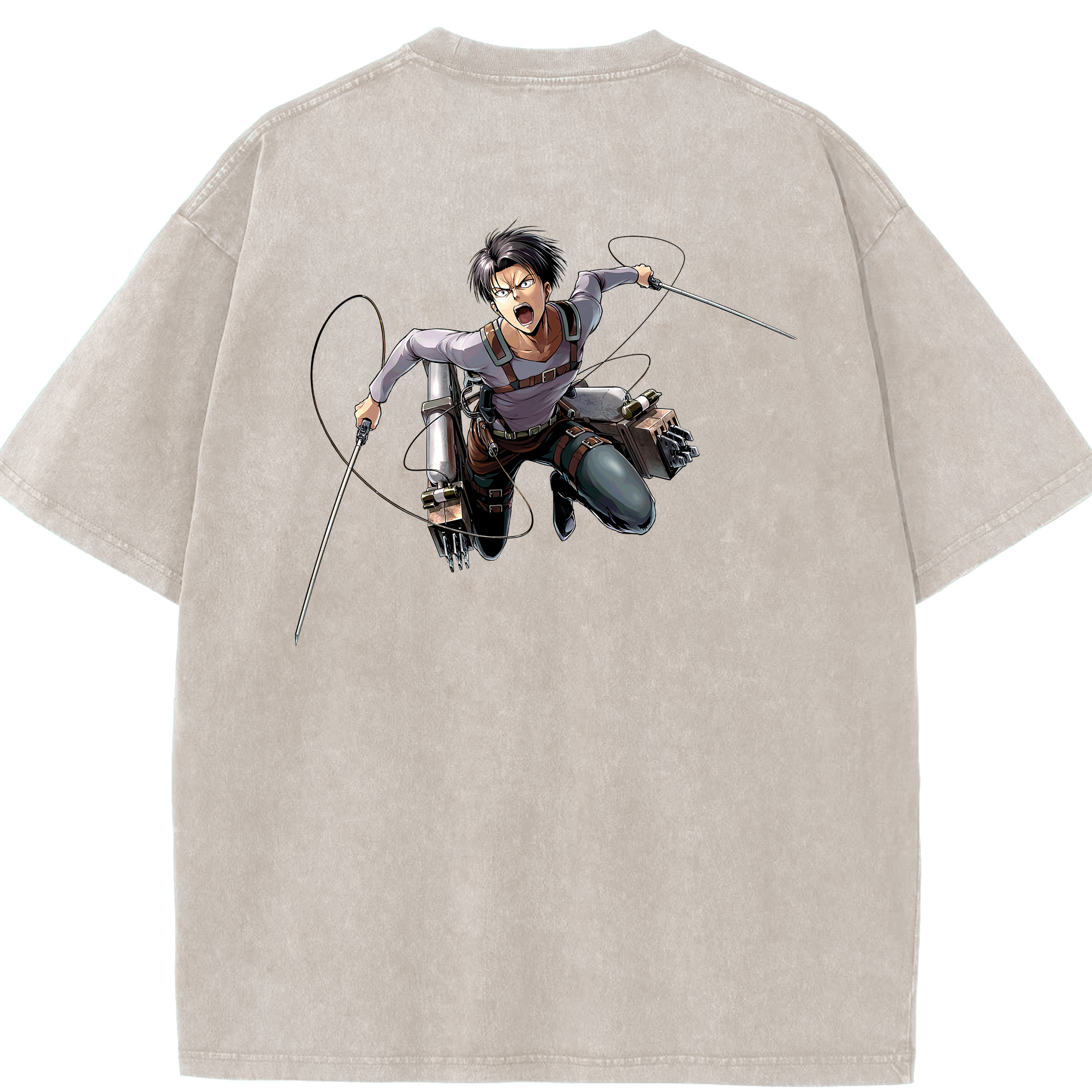 （画像用） 進撃の巨人 リヴァイ·アッカーマン Attack on Titan Levi Ackerman 綿100% ヴィンテージ風 半袖Tシャツ（背面プリント）