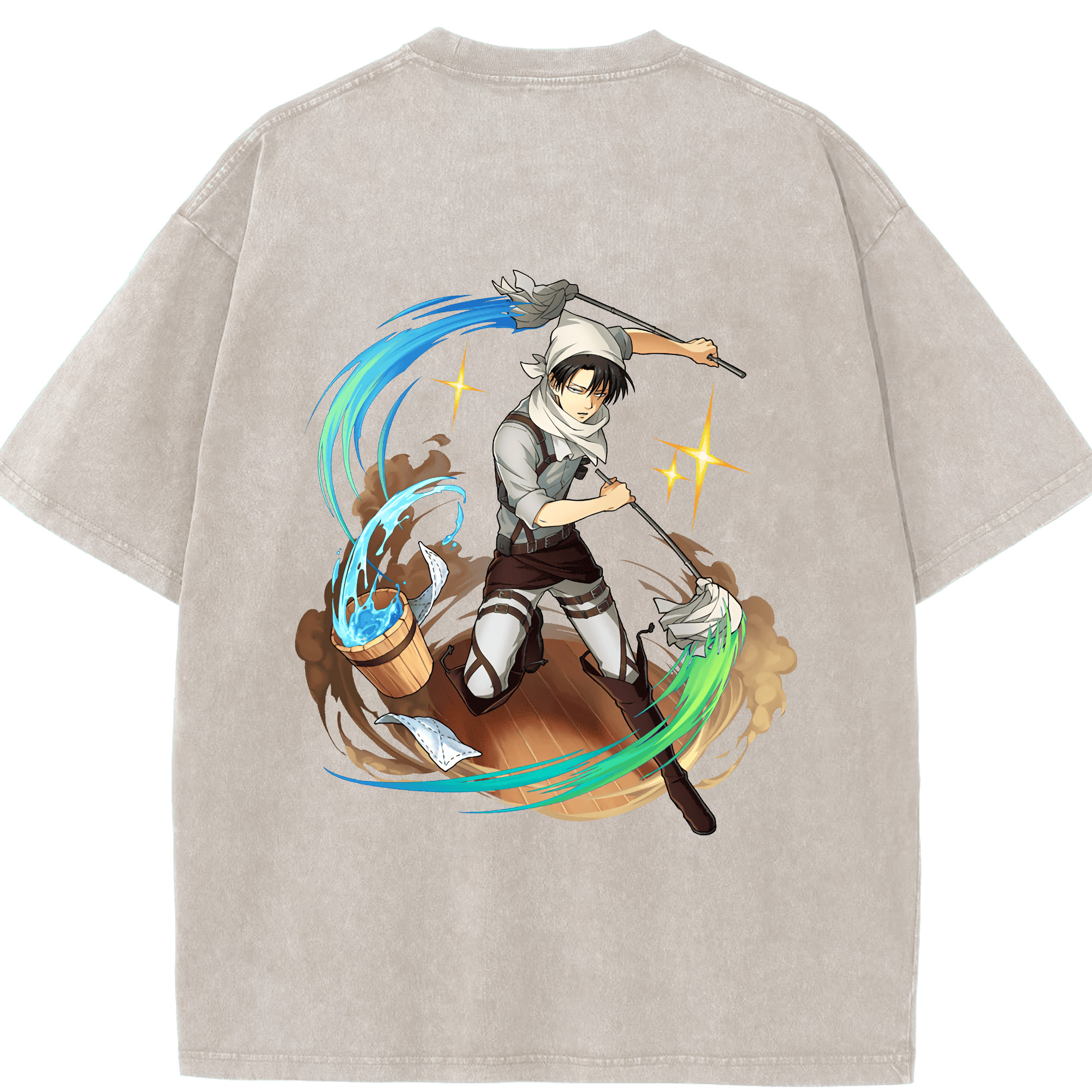 （画像用） 進撃の巨人 リヴァイ·アッカーマン Attack on Titan Levi Ackerman 綿100% ヴィンテージ風 半袖Tシャツ（背面プリント）