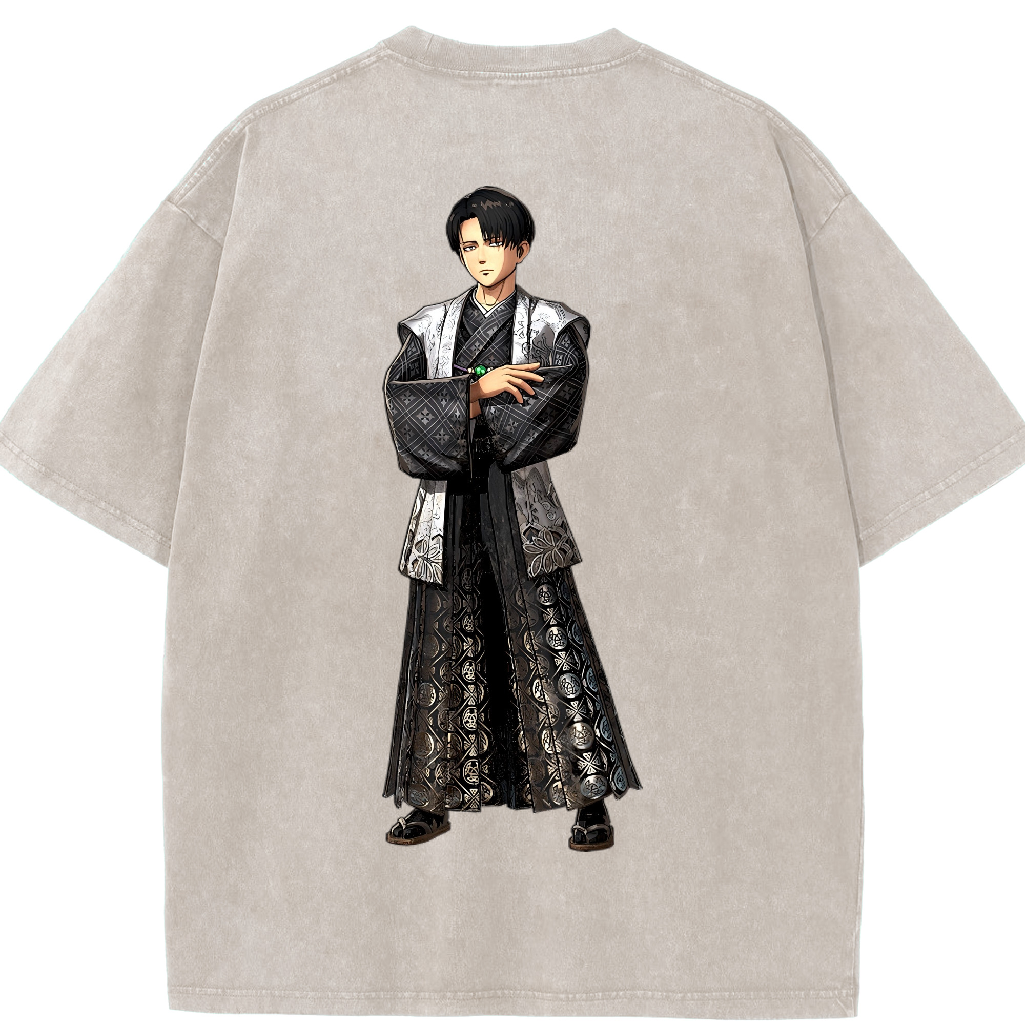 （画像用） 進撃の巨人 リヴァイ·アッカーマン Attack on Titan Levi Ackerman 綿100% ヴィンテージ風 半袖Tシャツ（背面プリント）